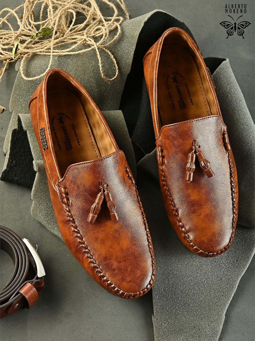

ALBERTO MORENO Men Tassel Loafers, Tan