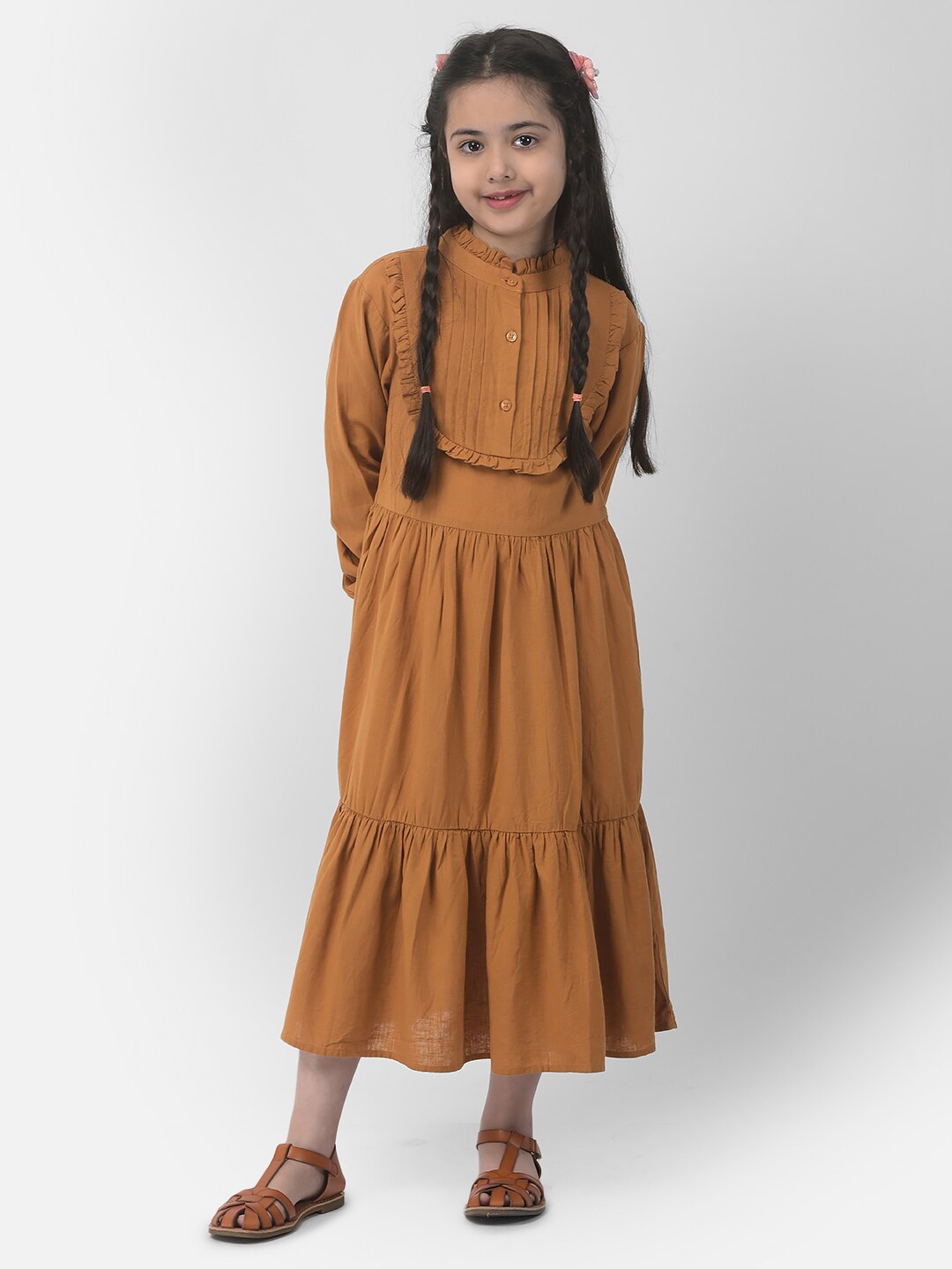

Crimsoune Club Mandarin Collar Ruffle Dress, Mustard