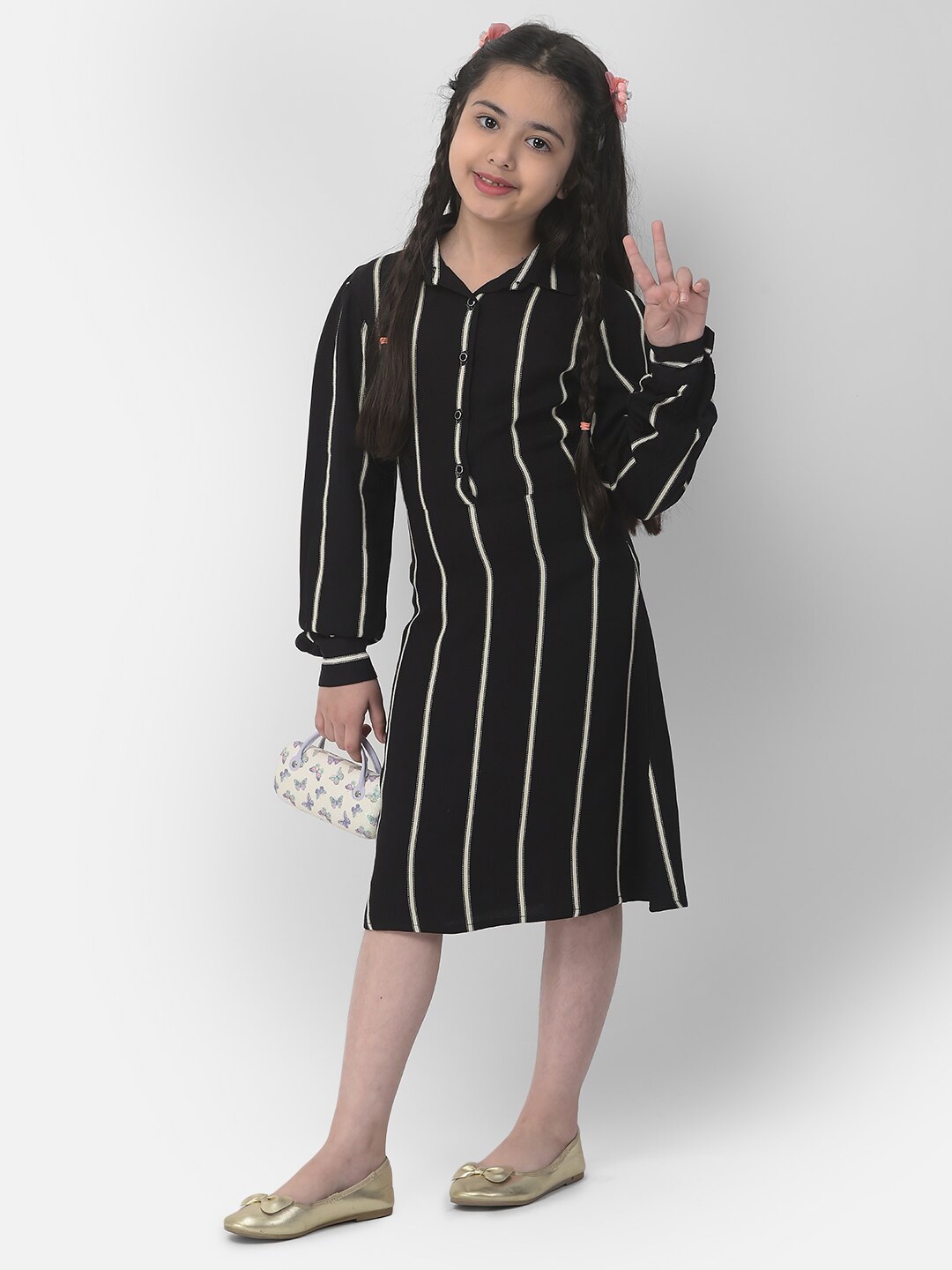 

Crimsoune Club Striped Shirt Dress, Black