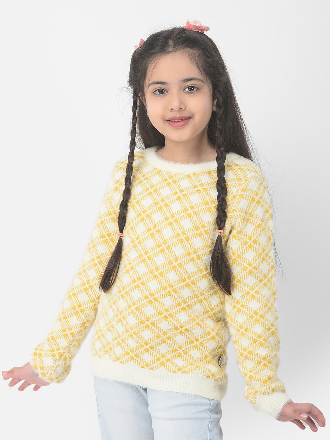 

Crimsoune Club Girls Checked Pullover, Yellow