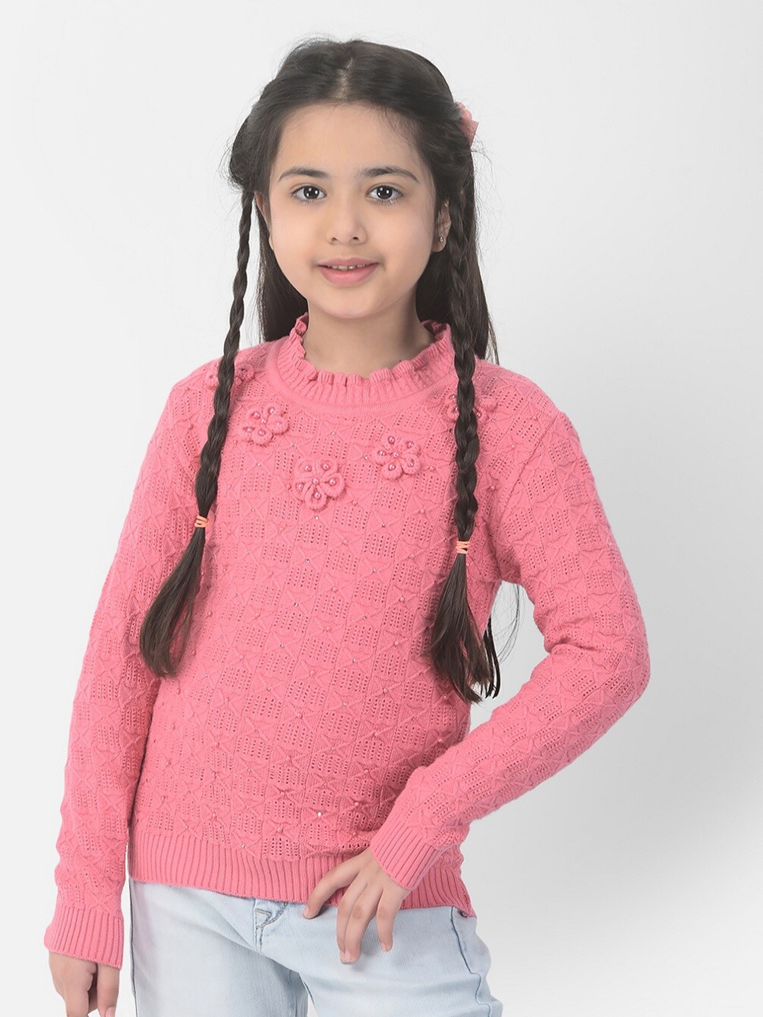 

Crimsoune Club Girls Floral Pullover With Embellished Detail, Pink