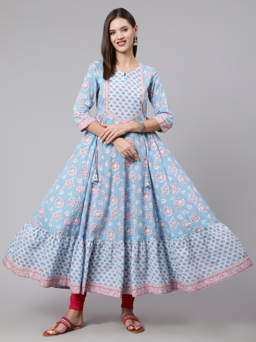 

KIMAYRA Floral Printed Cotton Anarkali Kurta, Blue