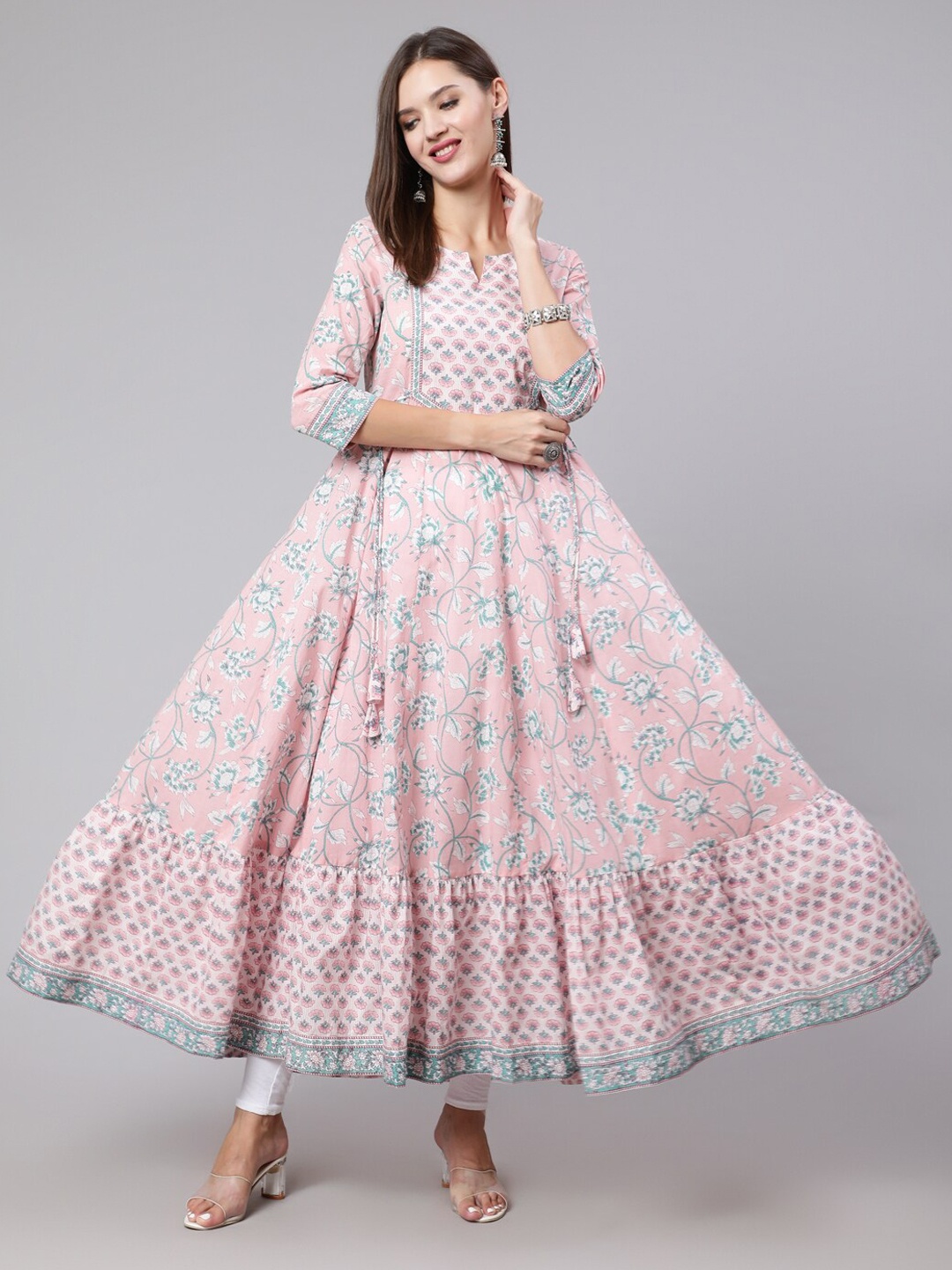 

KIMAYRA Floral Printed Gotta Patti Anarkali Empire Kurta, Pink