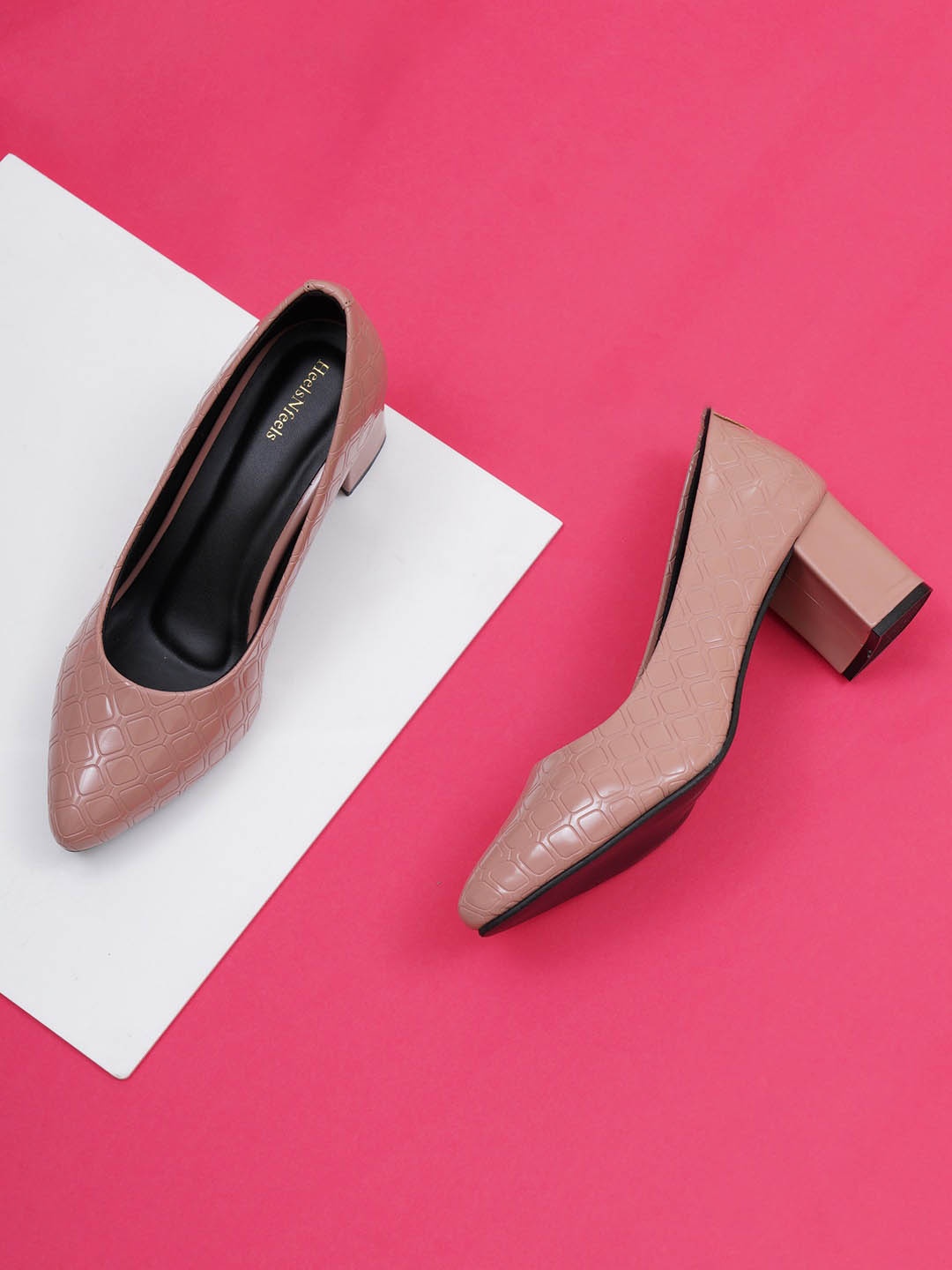 

HEELSNFEELS Textured Party Block Heels, Peach