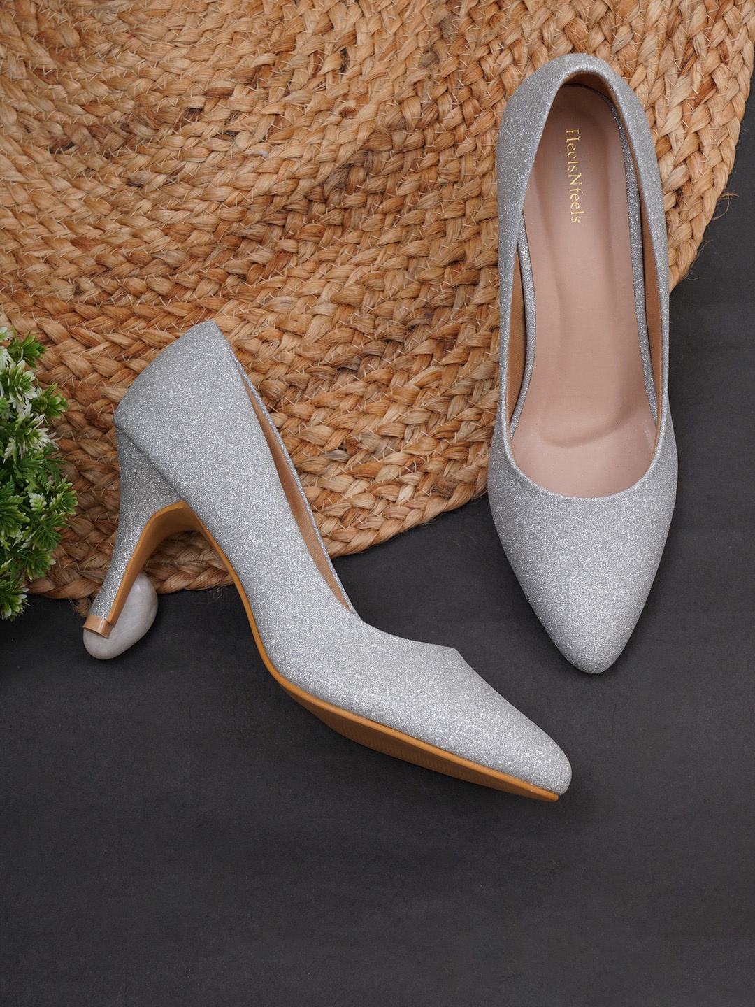 

HEELSNFEELS Embellished Party Kitten Pumps, Silver