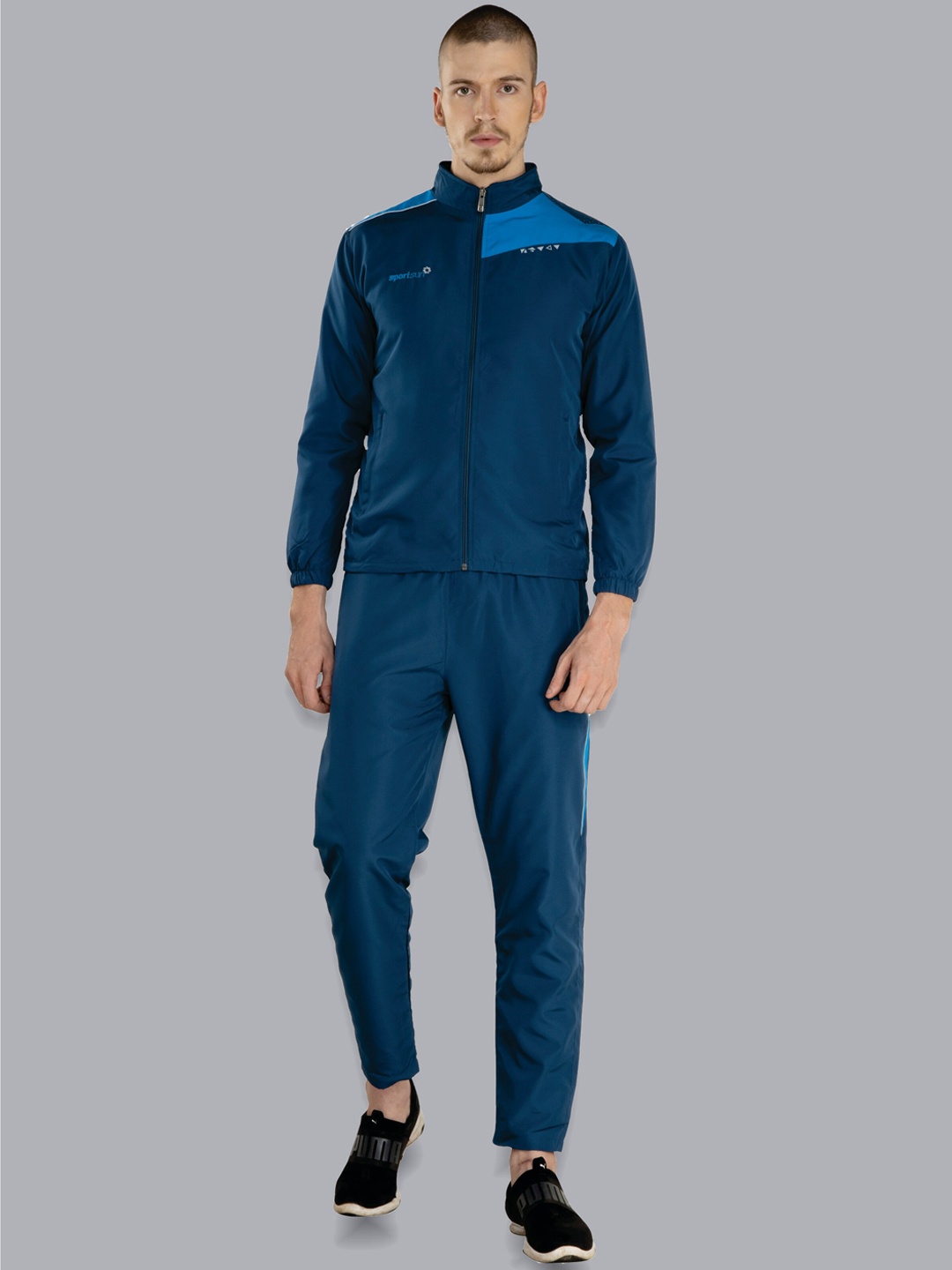 

SPORT SUN Men Brand Logo Printed Tracksuits, Blue