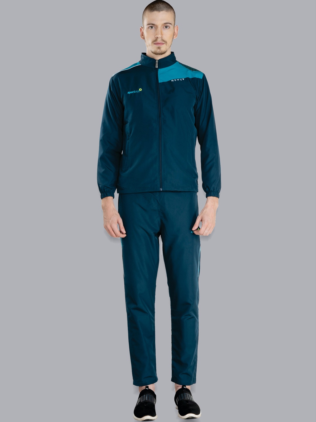 

SPORT SUN Men Printed Mock Collar Tracksuits, Teal