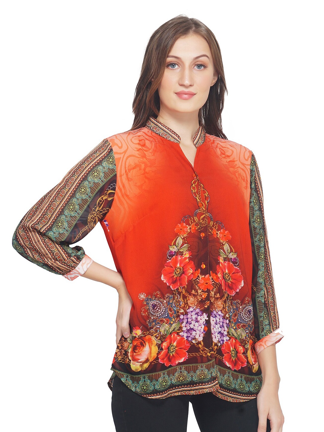 

TSM Women Floral Printed Casual Shirt, Red