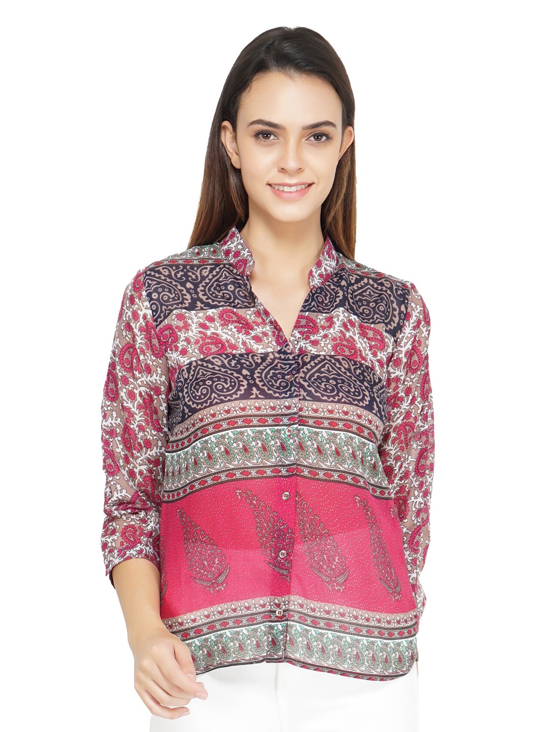 

TSM Women Ethnic Printed Casual Shirt, Pink