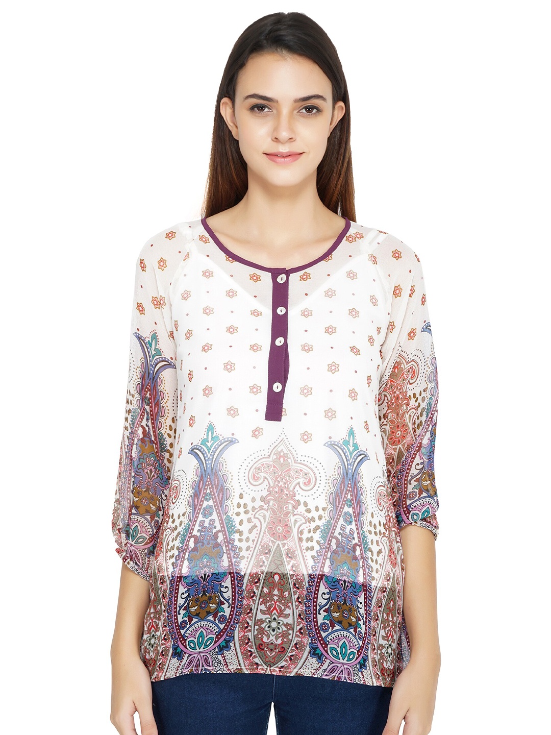 

TSM Print Georgette Longline Top, White