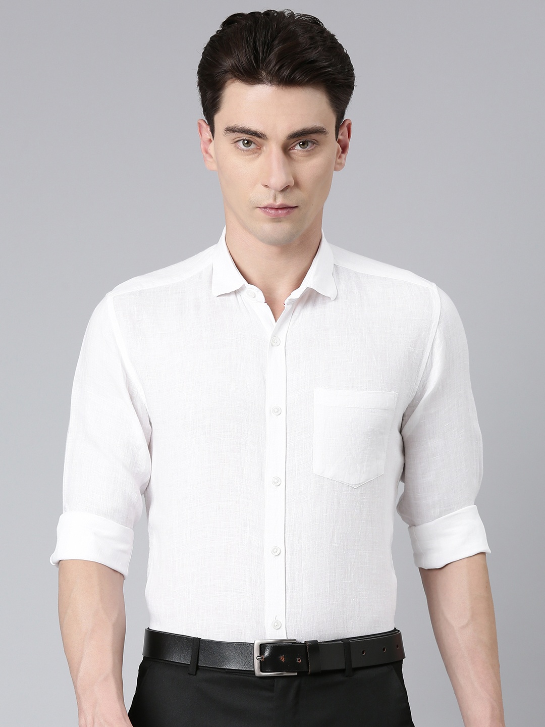 

5TH ANFOLD Men Slim Fit Pure Linen Shirt, White