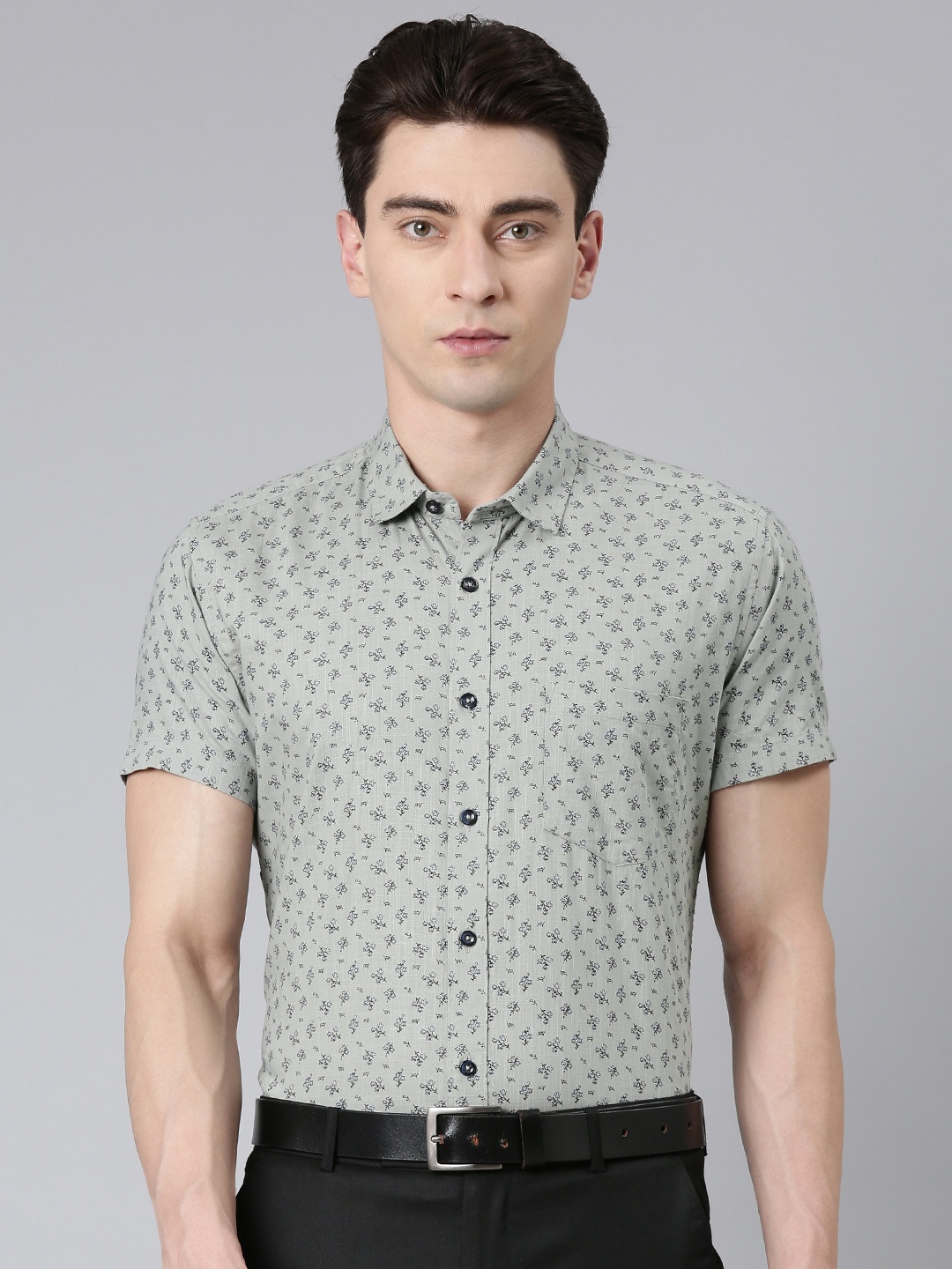 

5TH ANFOLD Men Slim Fit Floral Printed Pure Cotton Shirt, Green