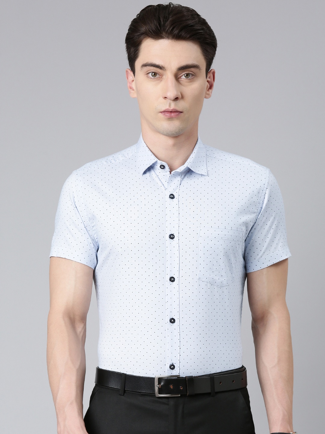 

5TH ANFOLD Men Slim Fit Printed Pure Cotton Shirt, Blue