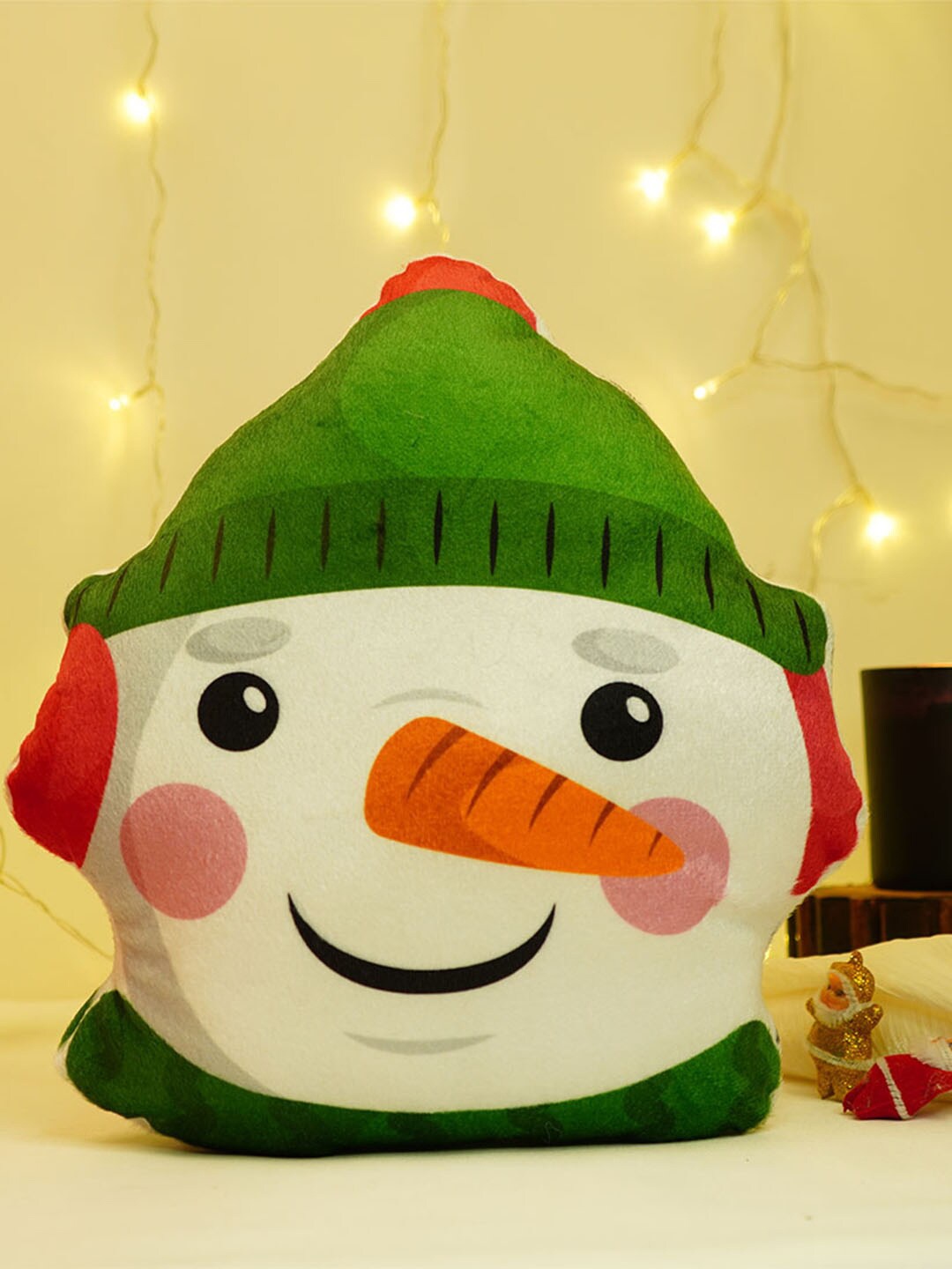 

Crazy Corner Kids Christmas Snowman Shape Printed Pillow Velvet Soft Toys, White