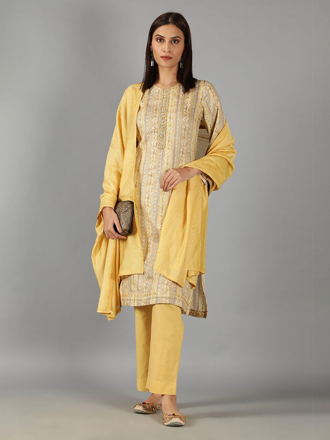 

BARARA ETHNIC Printed Pure Cotton Kurta with Harem Pants & With Dupatta, Yellow
