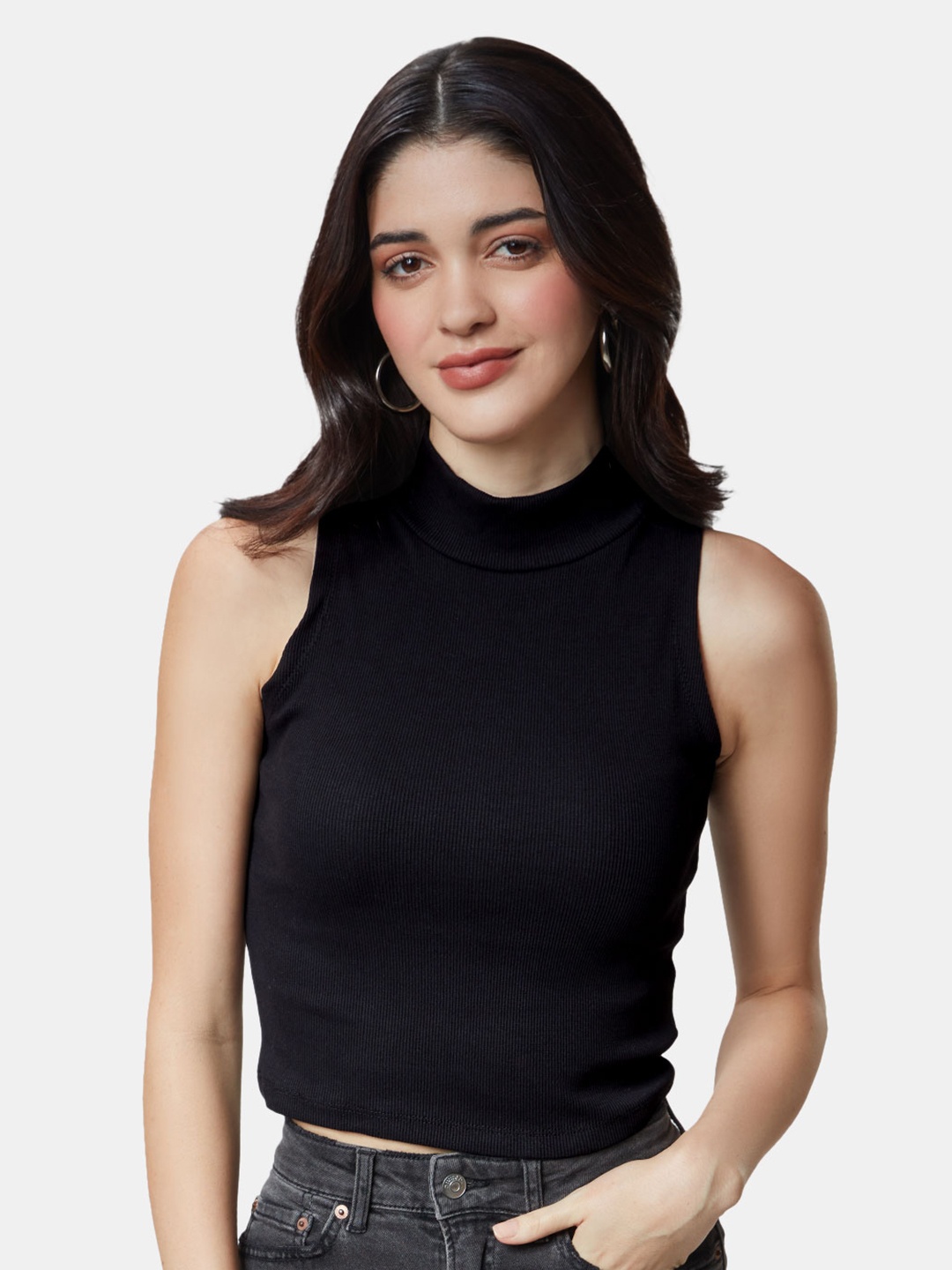 

The Souled Store Solid Cropped Tops, Black