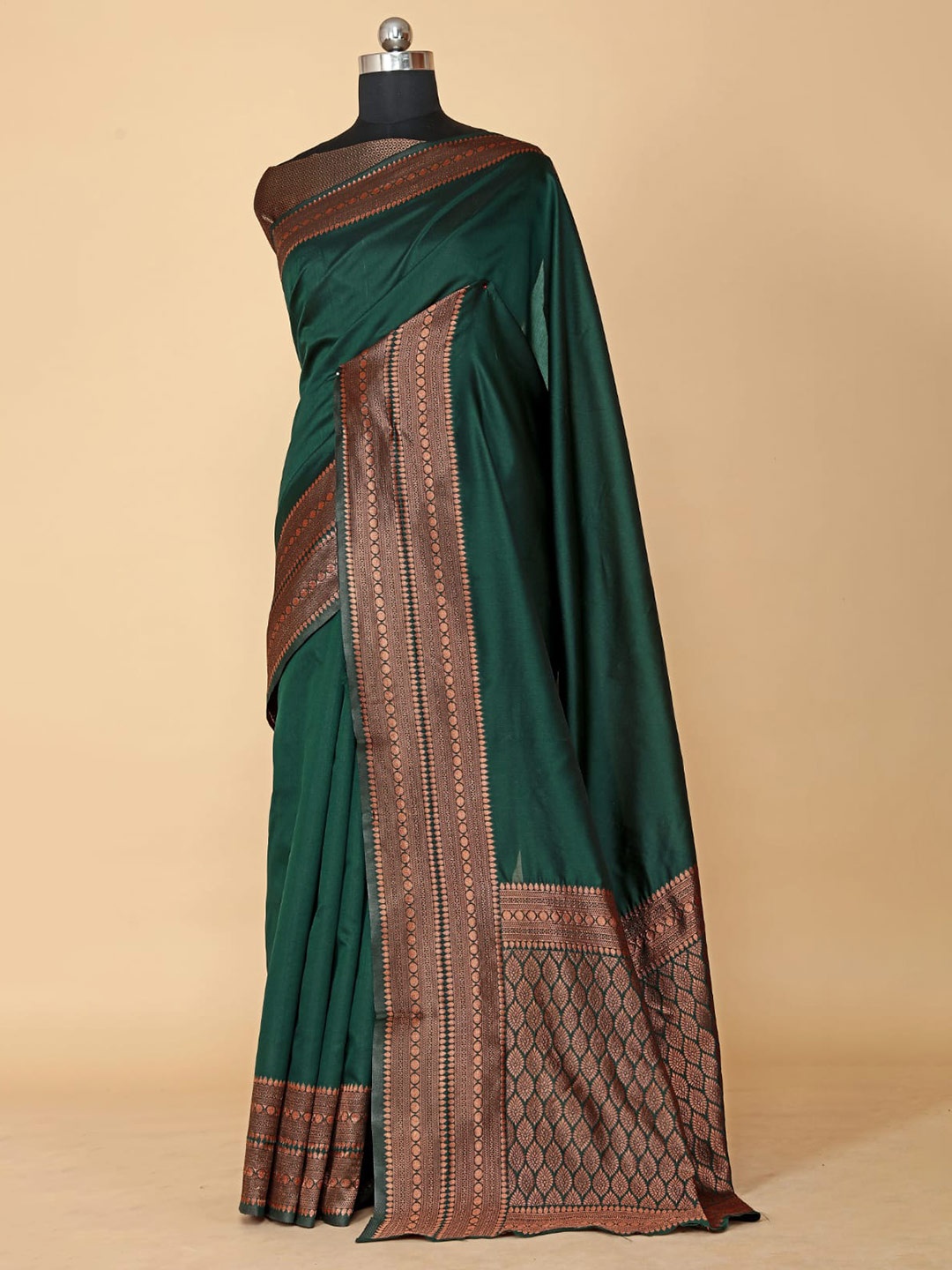 

BESUCHER Ethnic Motifs Zari Art Silk Fusion Kanjeevaram Saree, Green