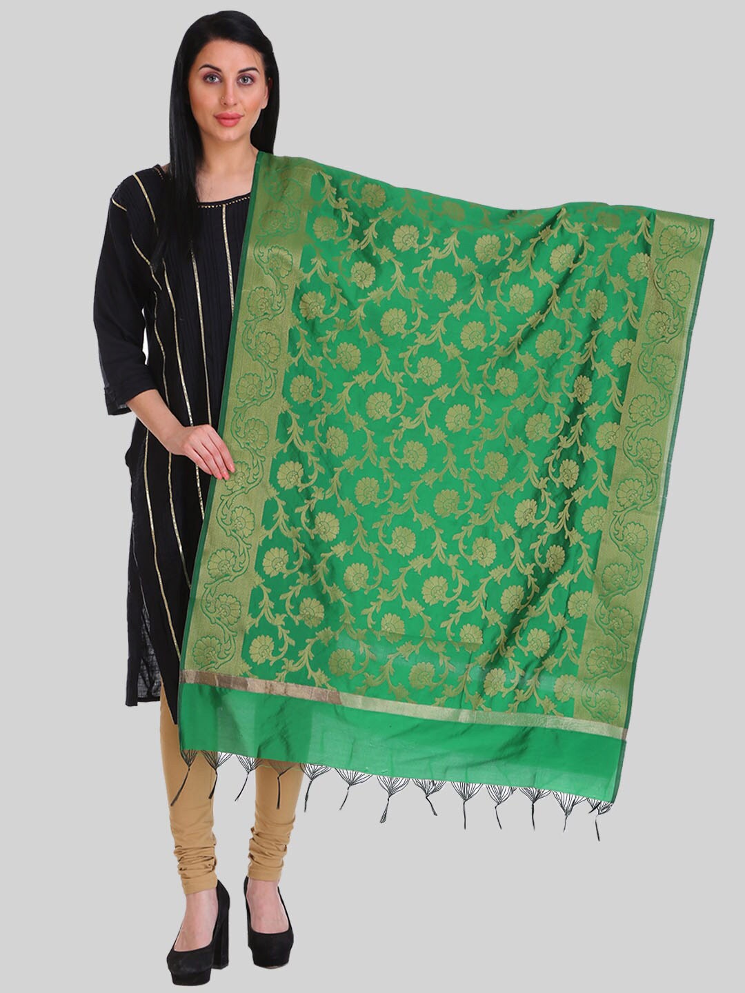 

SAUNDARYA Woven Design Dupatta with Zari, Green