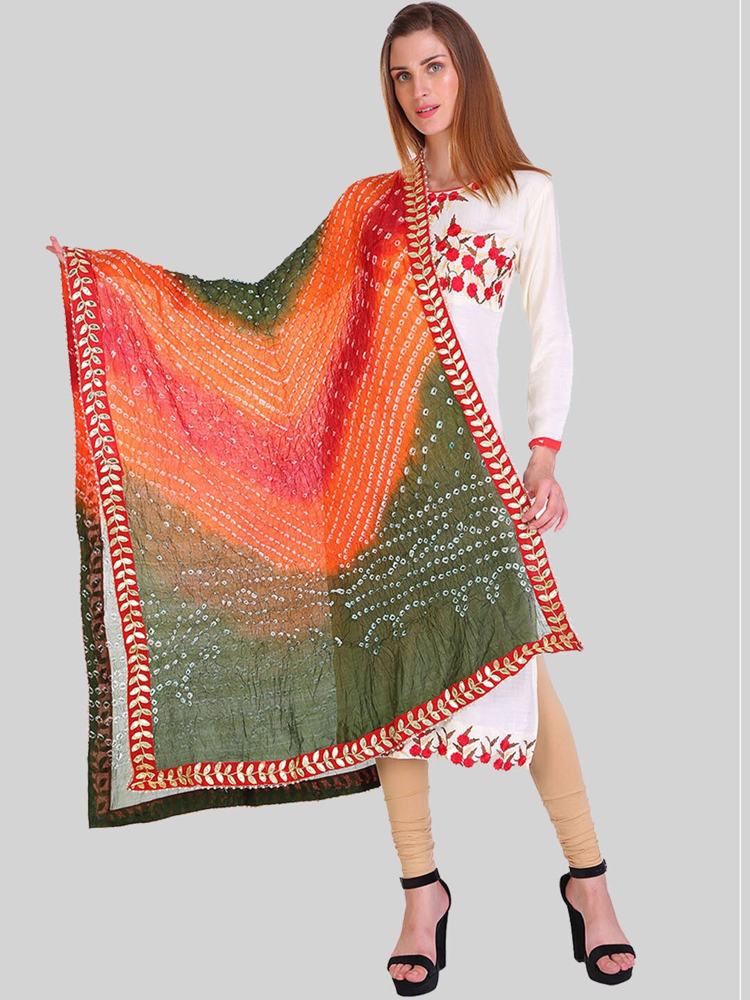 

SAUNDARYA Printed Art Silk Bandhani Dupatta, Green