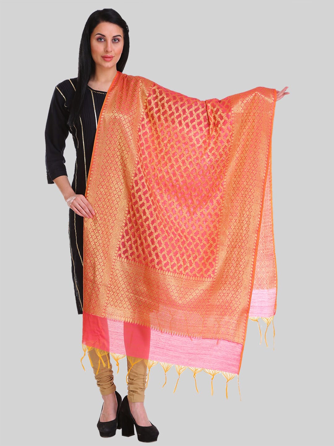 

SAUNDARYA Woven Design Dupatta with Zari, Pink