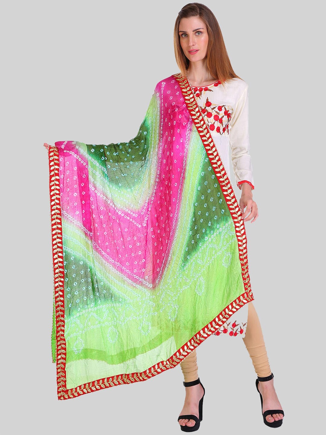 

SAUNDARYA Dyed Art Silk Tie and Dye Dupatta with Gotta Patti, Green