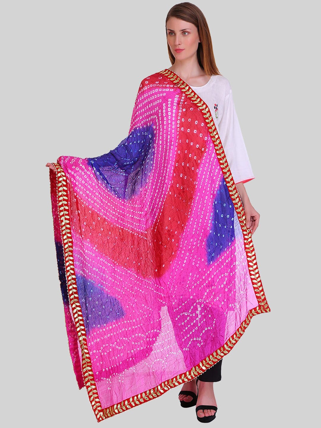 

SAUNDARYA Printed Art Silk Bandhani Dupatta, Pink