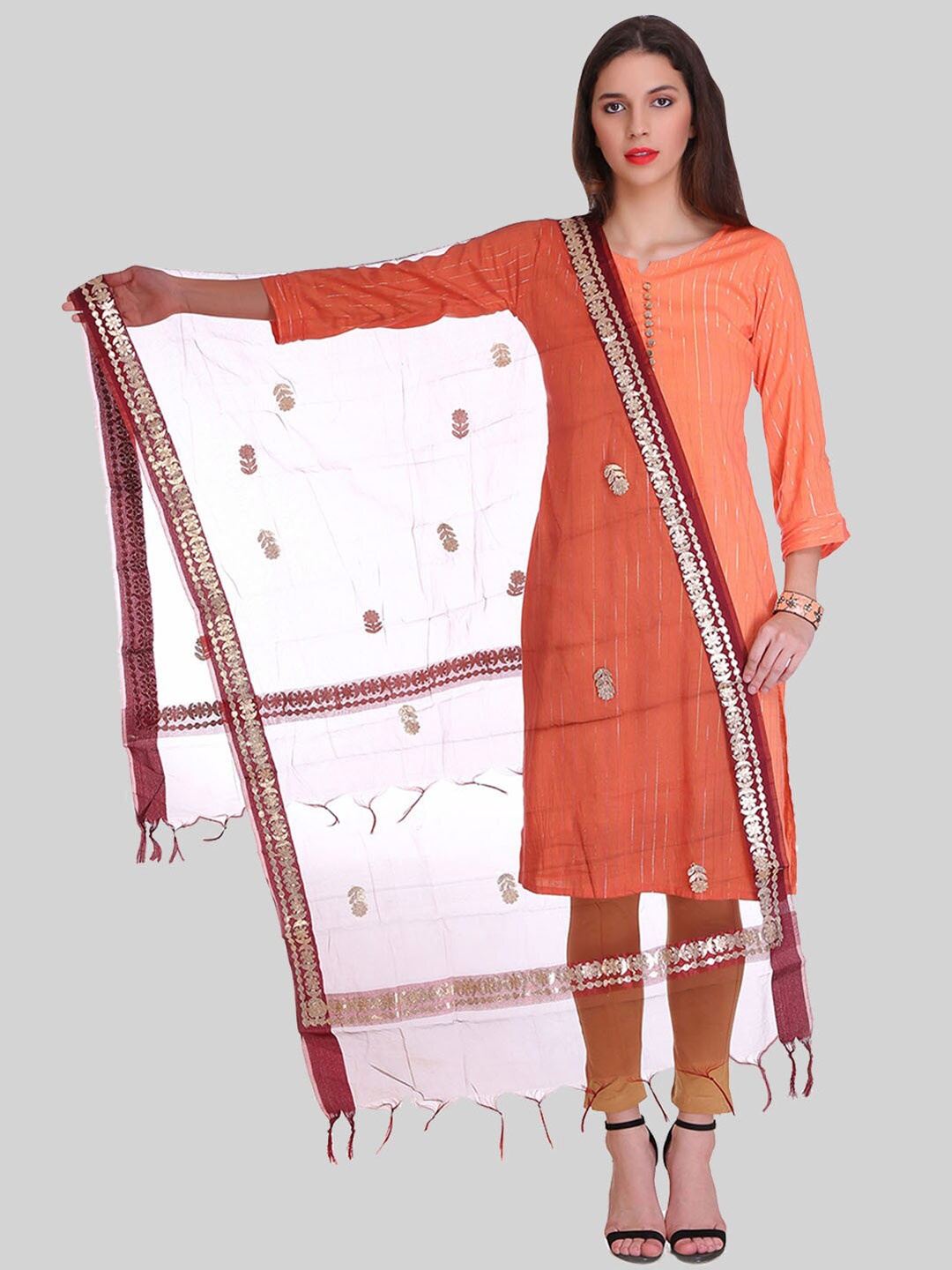 

SAUNDARYA Embroidered Organza Dupatta, Brown