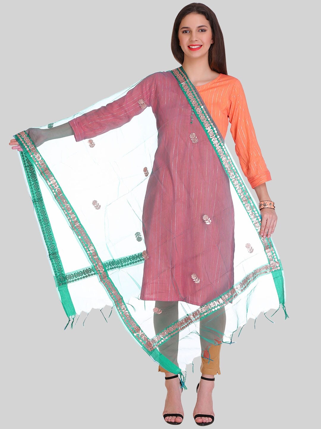 

SAUNDARYA Embroidered Organza Dupatta, Teal