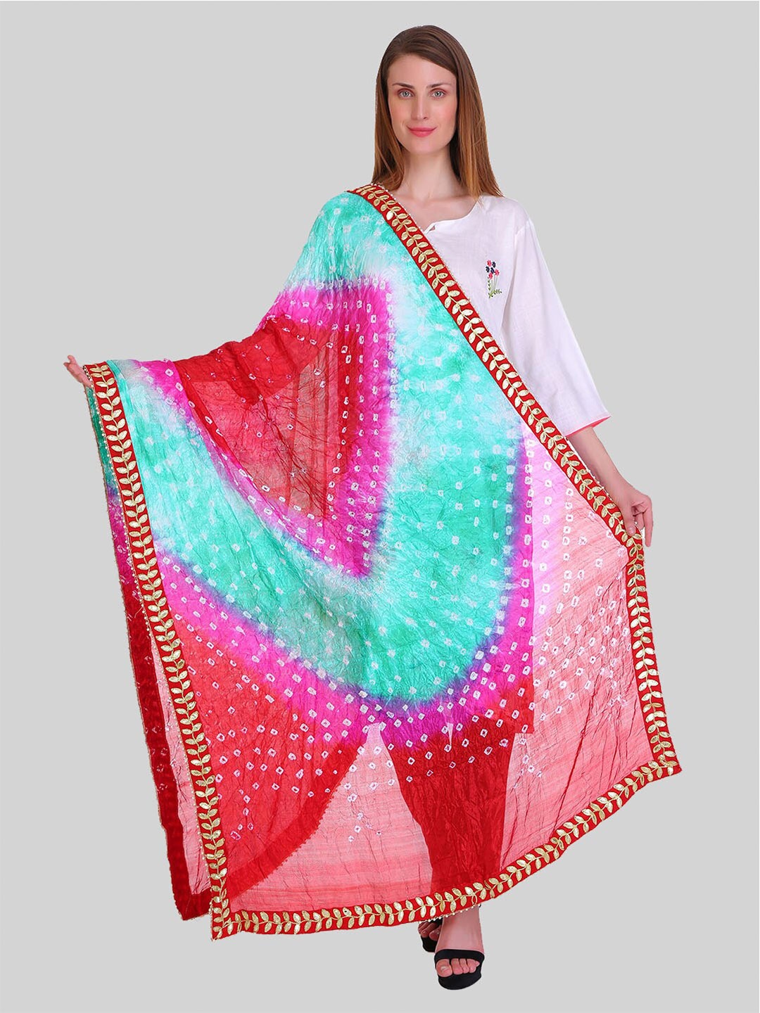 

SAUNDARYA Printed Art Silk Bandhani Dupatta, Red