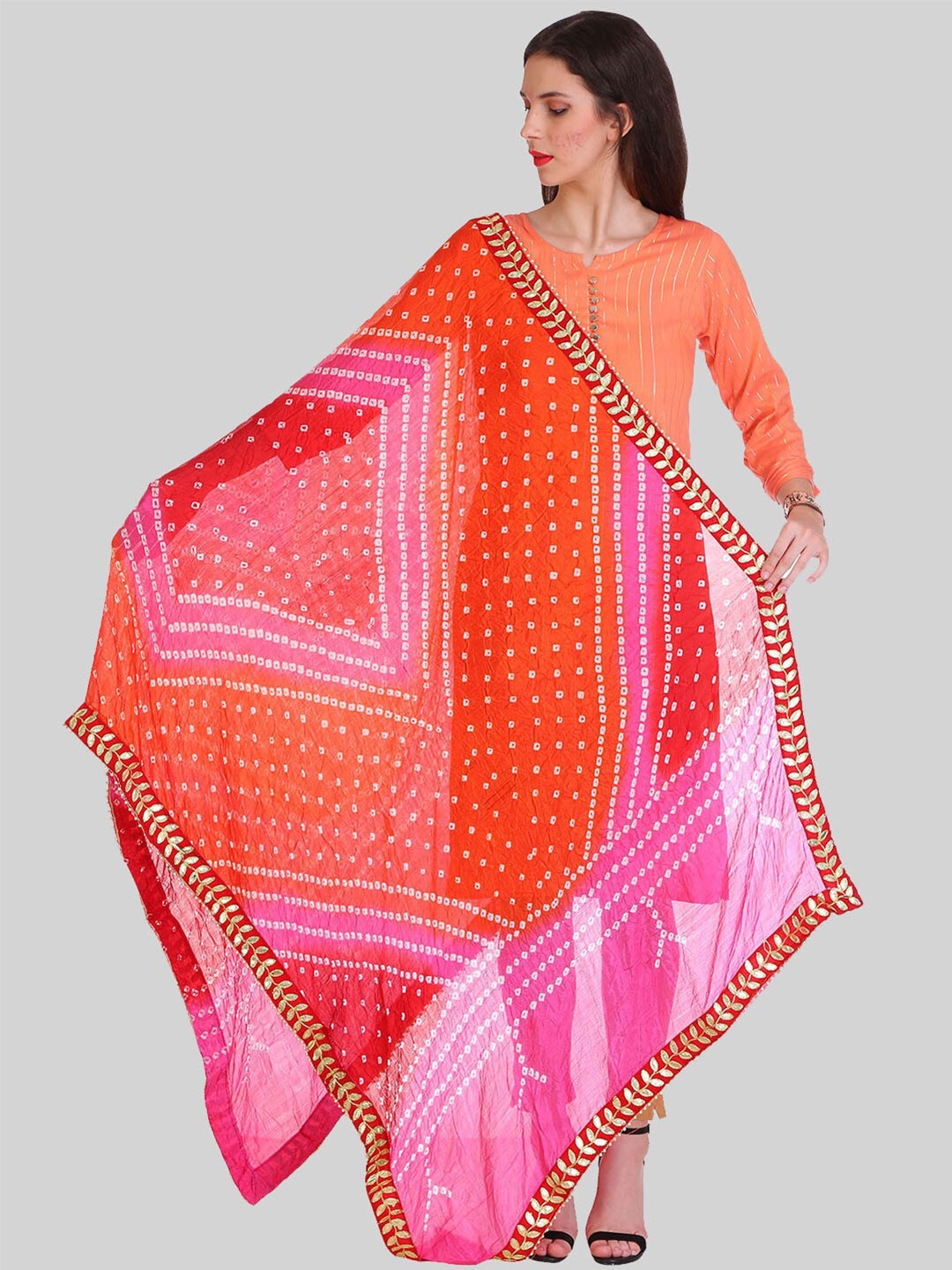 

SAUNDARYA Printed Art Silk Bandhani Dupatta, Red