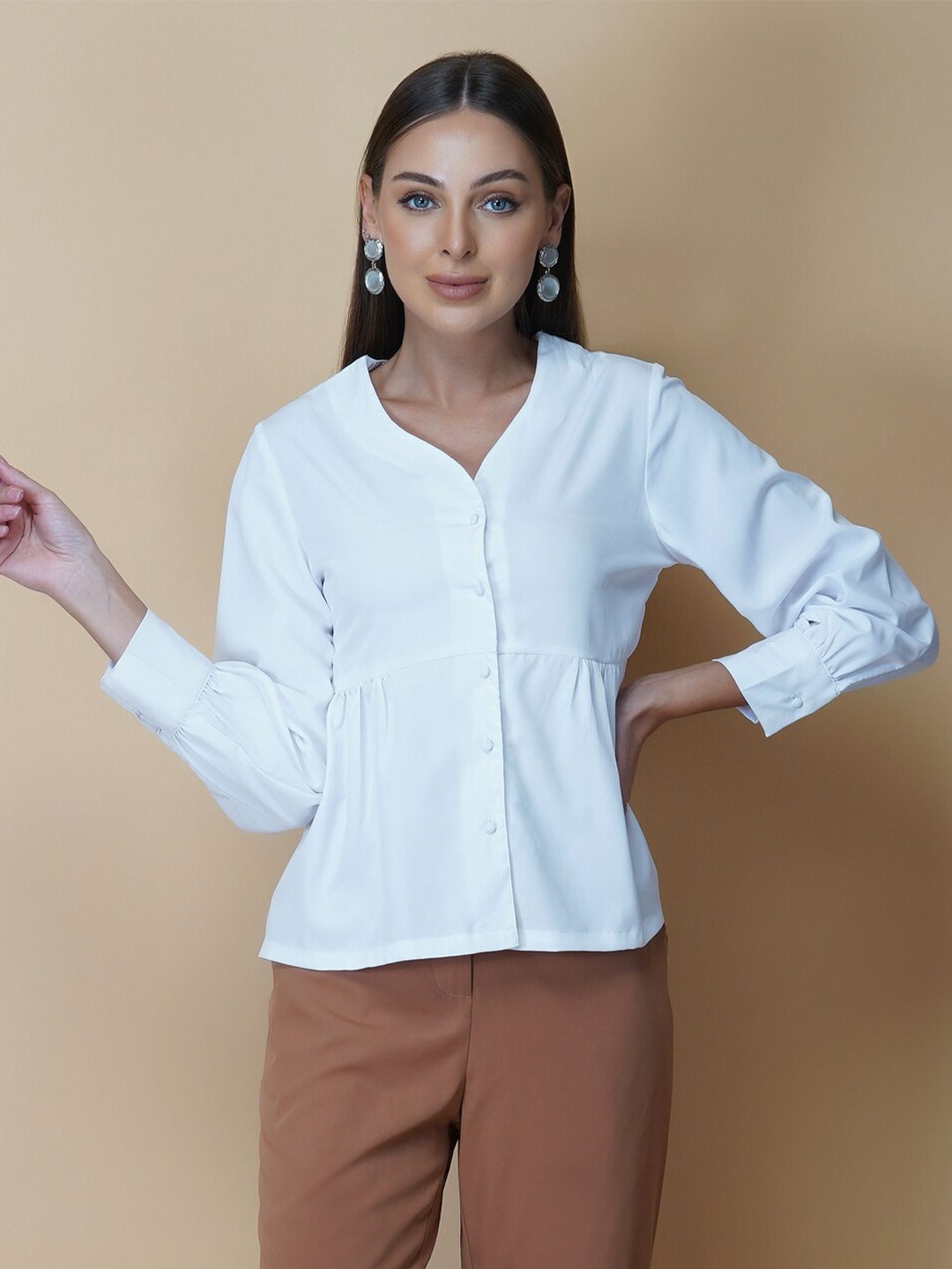 

RAASSIO Women Solid Casual Shirt, White