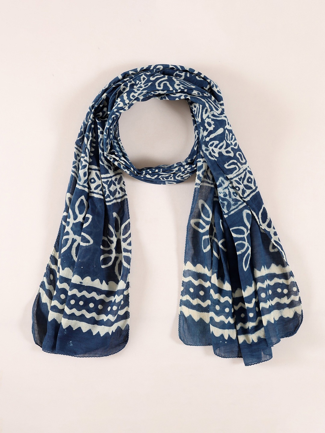 

HANDICRAFT PALACE Women Cotton Geometric Printed Scarf, Blue