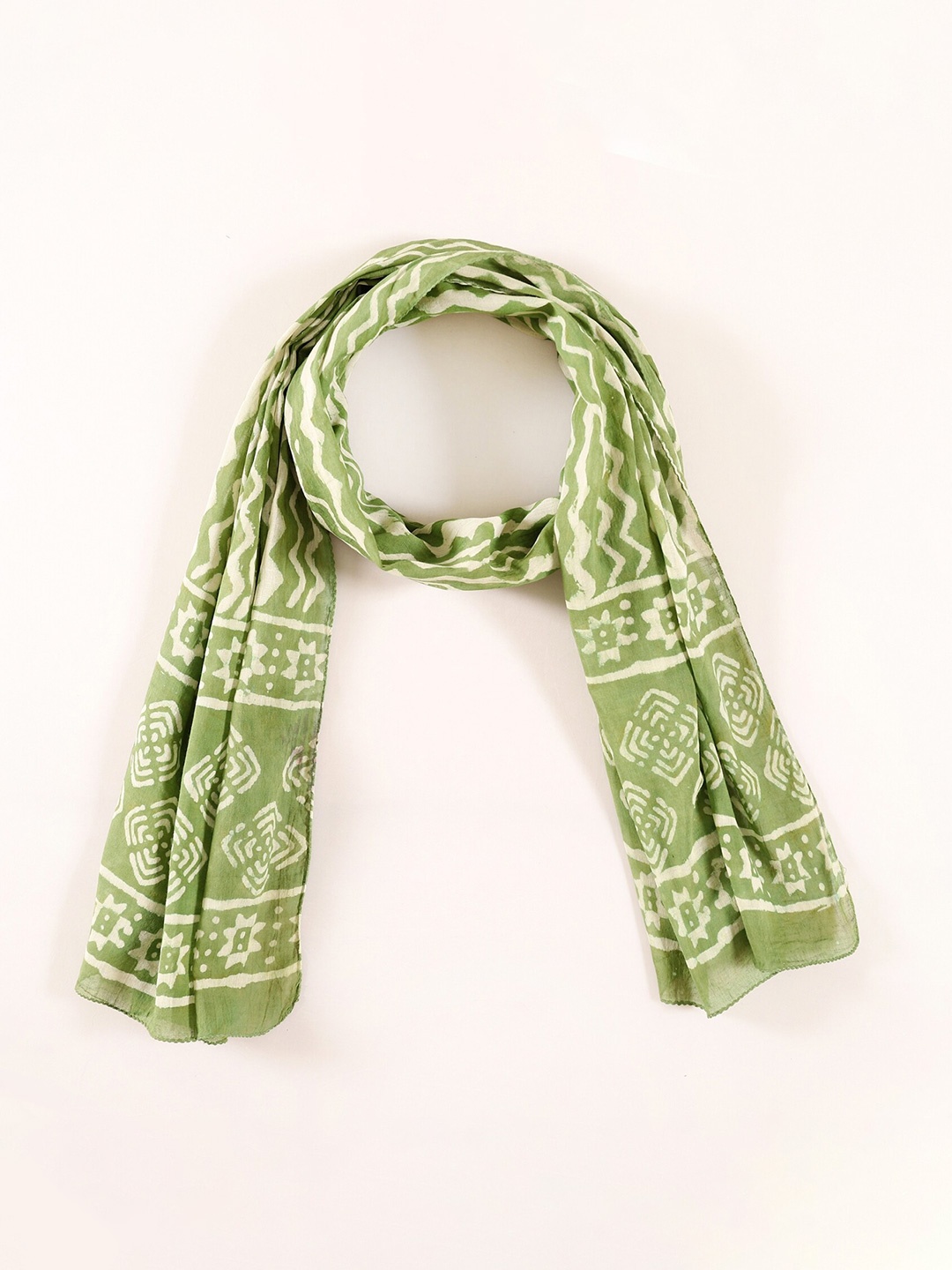 

HANDICRAFT PALACE Women Cotton Geometric Printed Scarf, Green