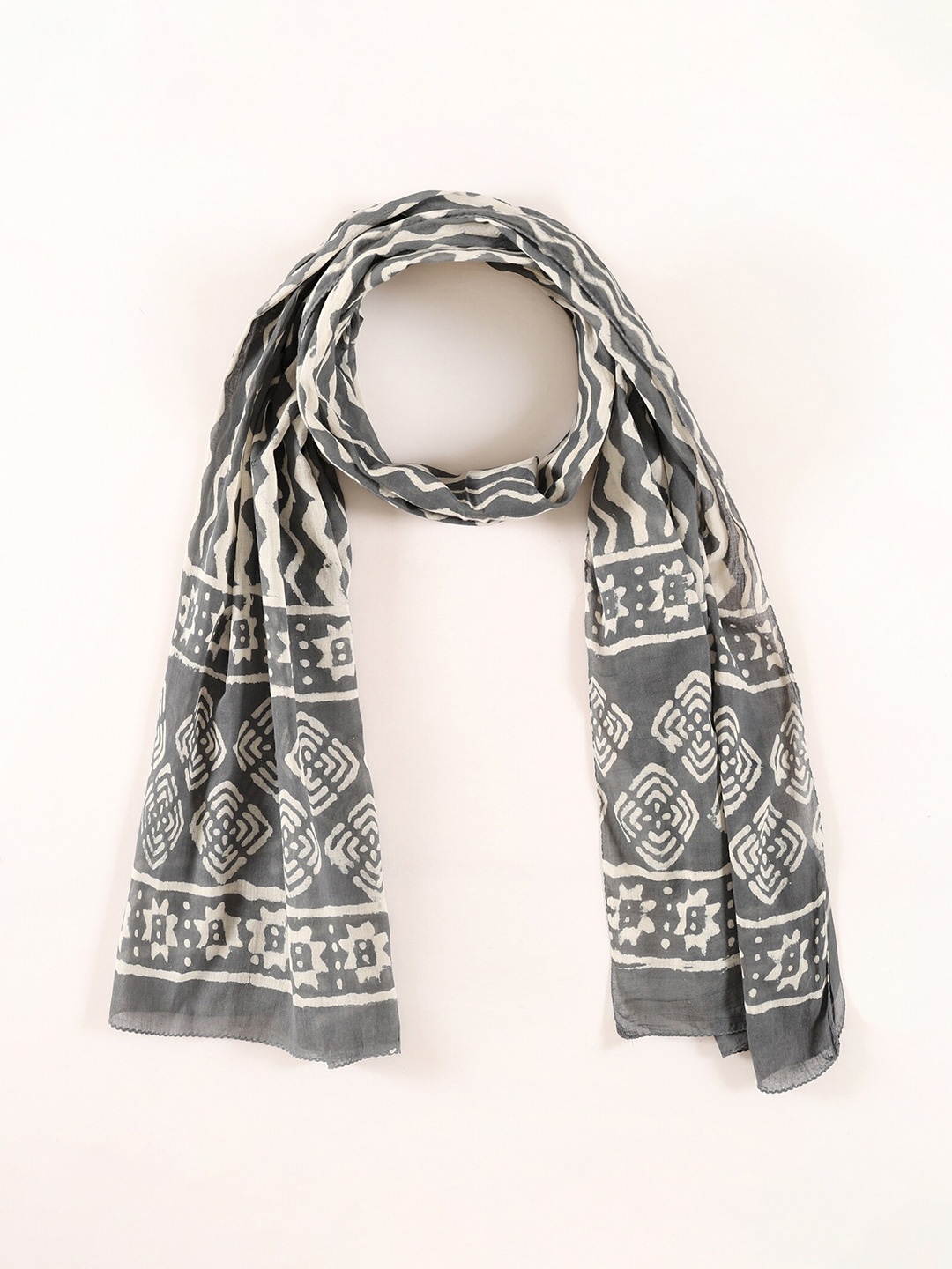 

HANDICRAFT PALACE Women Cotton Geometric Printed Scarf, Grey