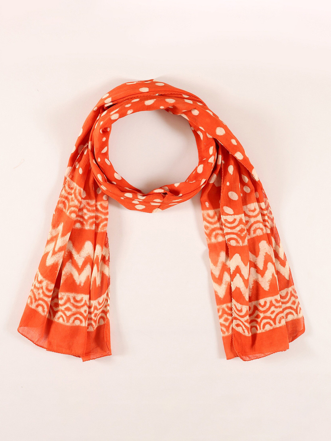 

HANDICRAFT PALACE Women Cotton Geometric Printed Scarf, Orange