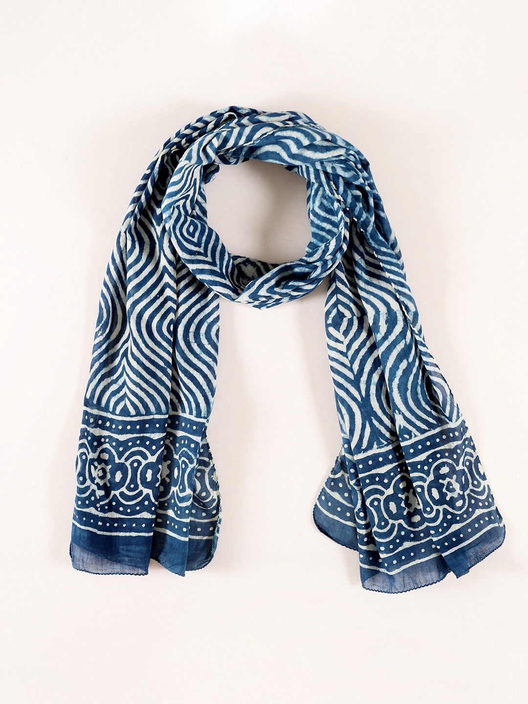 

HANDICRAFT PALACE Women Cotton Geometric Printed Scarf, Blue