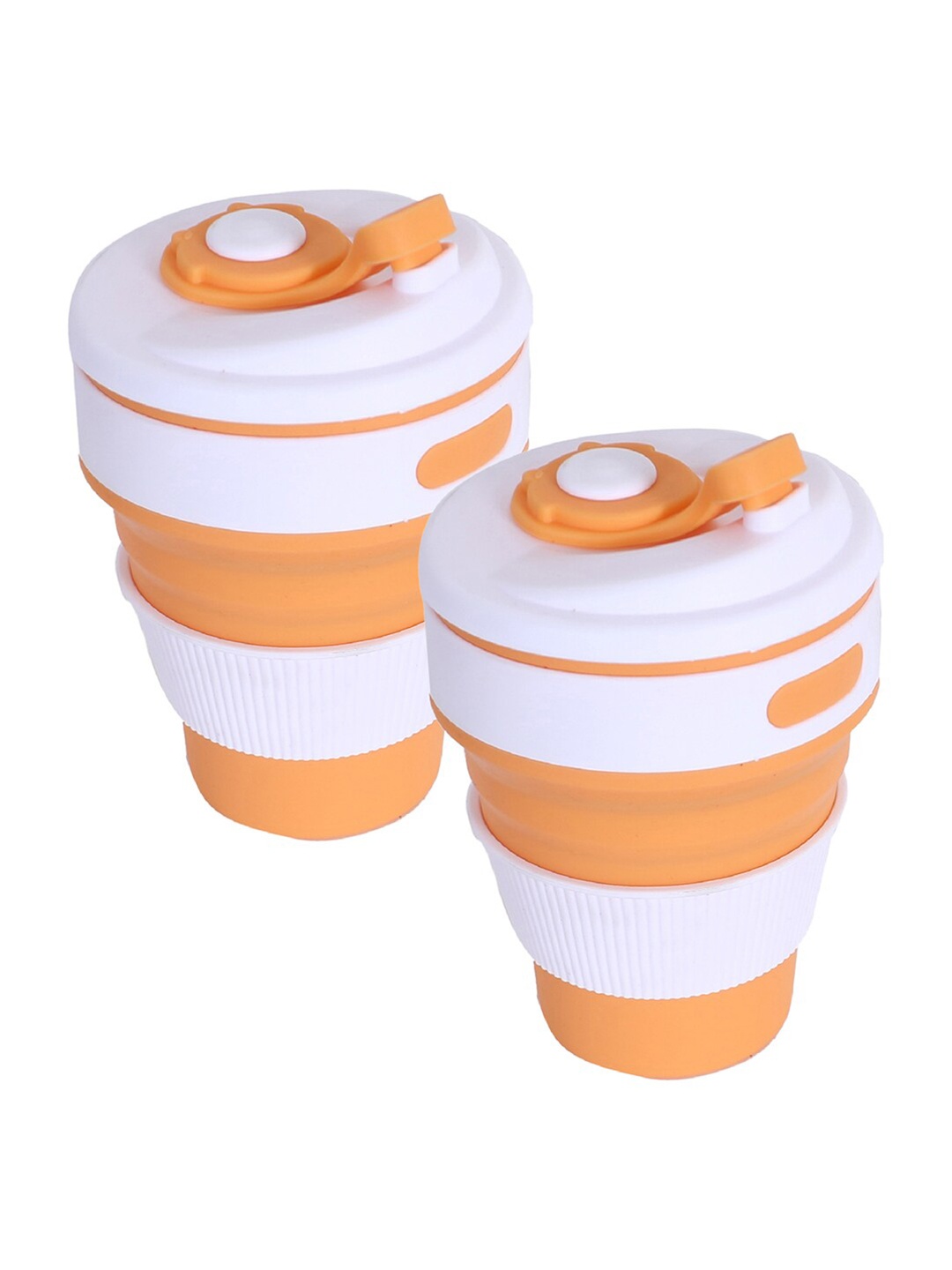 

Kuber Industries Set of 2 Orange & White Dishwasher Safe Collapsible Mugs 350 ml Each