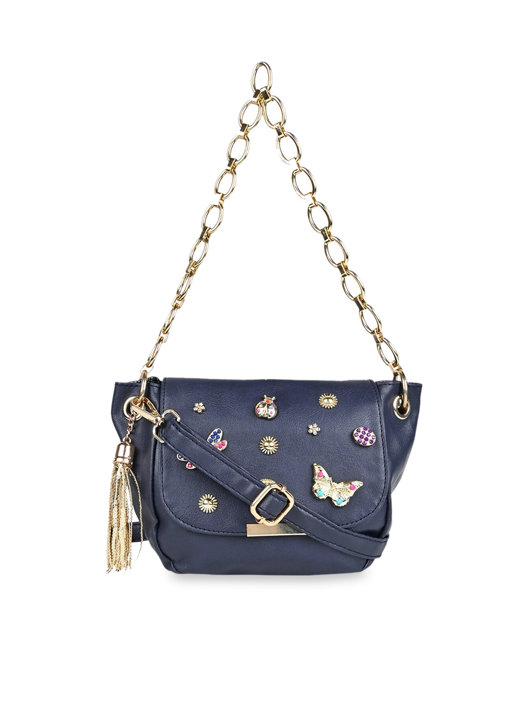 

Vdesi Embellished Structured Shoulder Bag with Tasseled, Navy blue