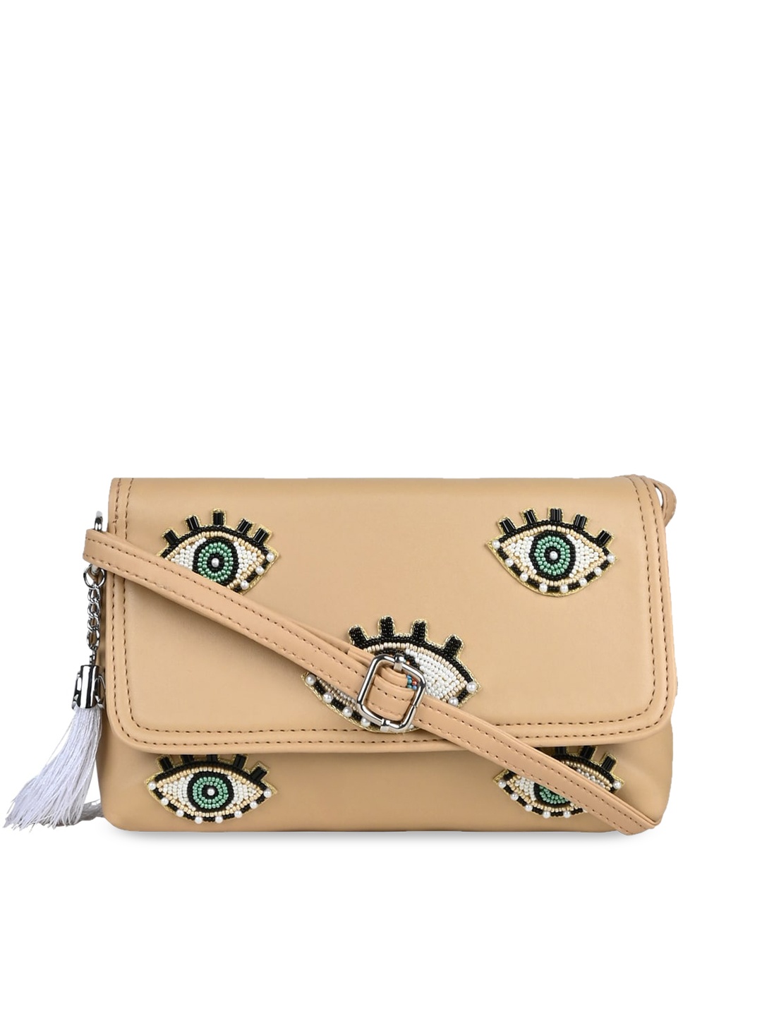 

Vdesi Embellished Structured Sling Bag, Beige