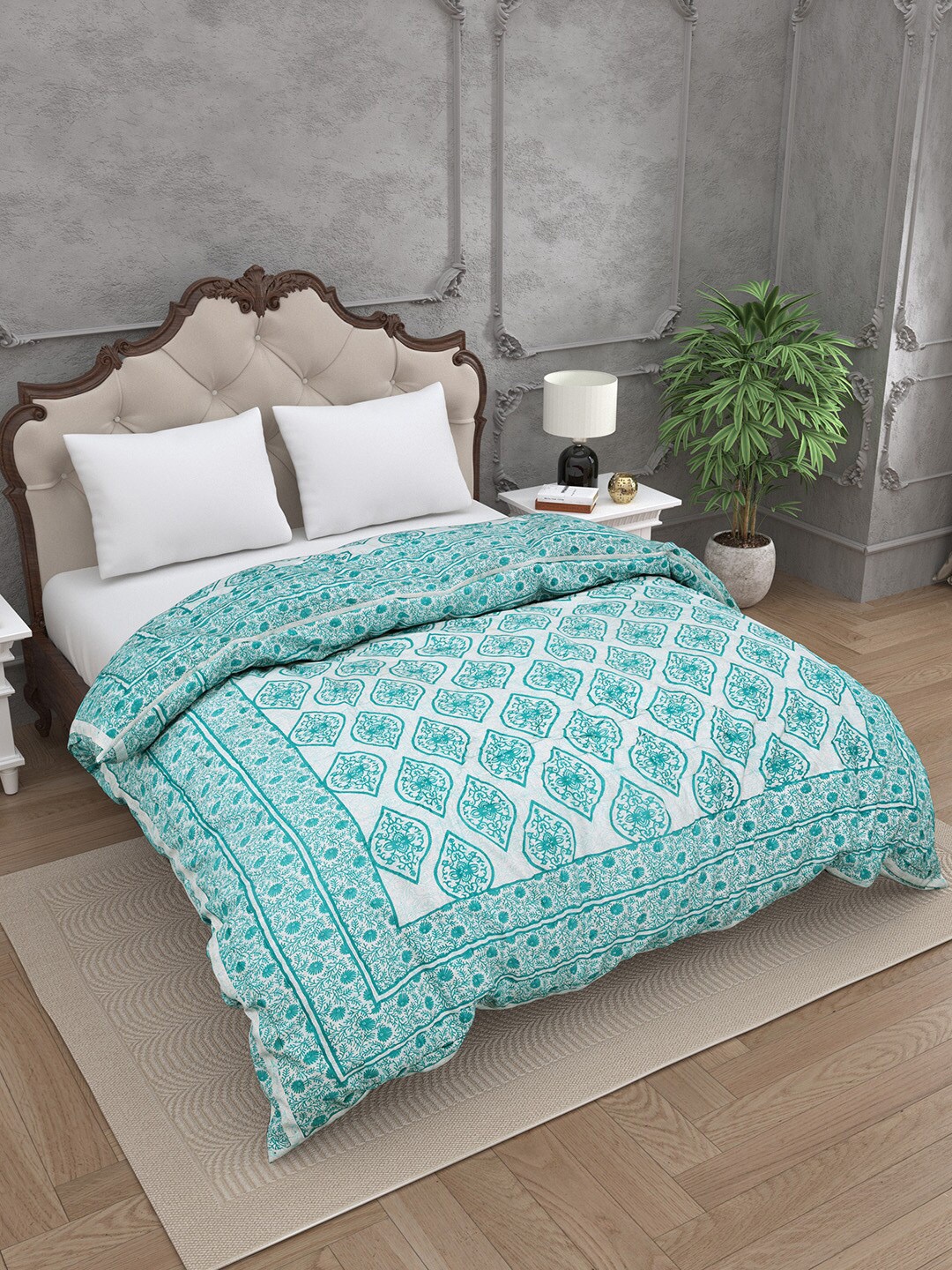 

JAIPUR FABRIC Floral Heavy Winter 300 GSM Double Bed Quilt, Green