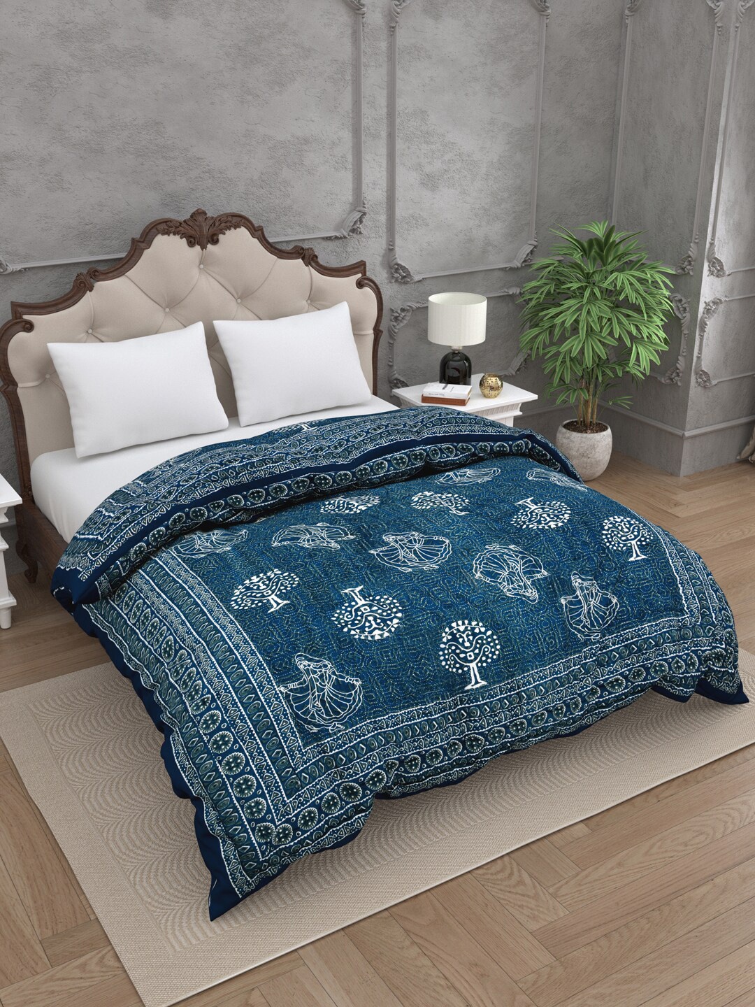 

JAIPUR FABRIC Floral Heavy Winter 300 GSM Double Bed Quilt, Blue