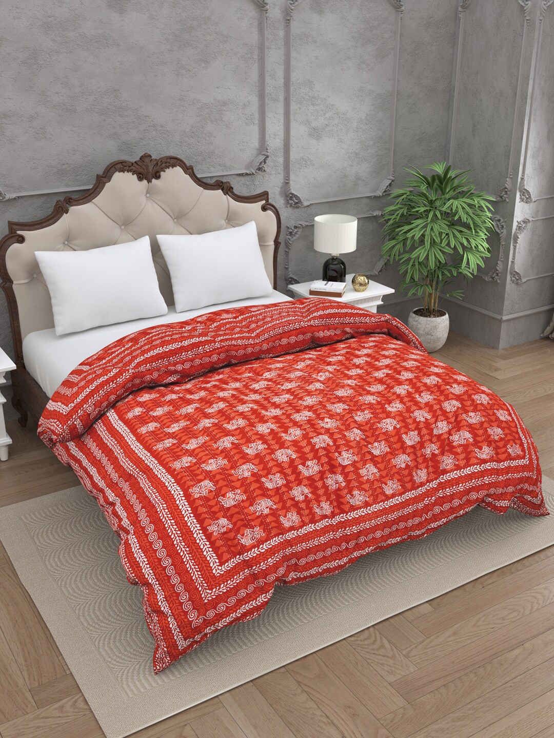 

JAIPUR FABRIC Ethnic Motifs Heavy Winter 300 GSM Double Bed Quilt, Red