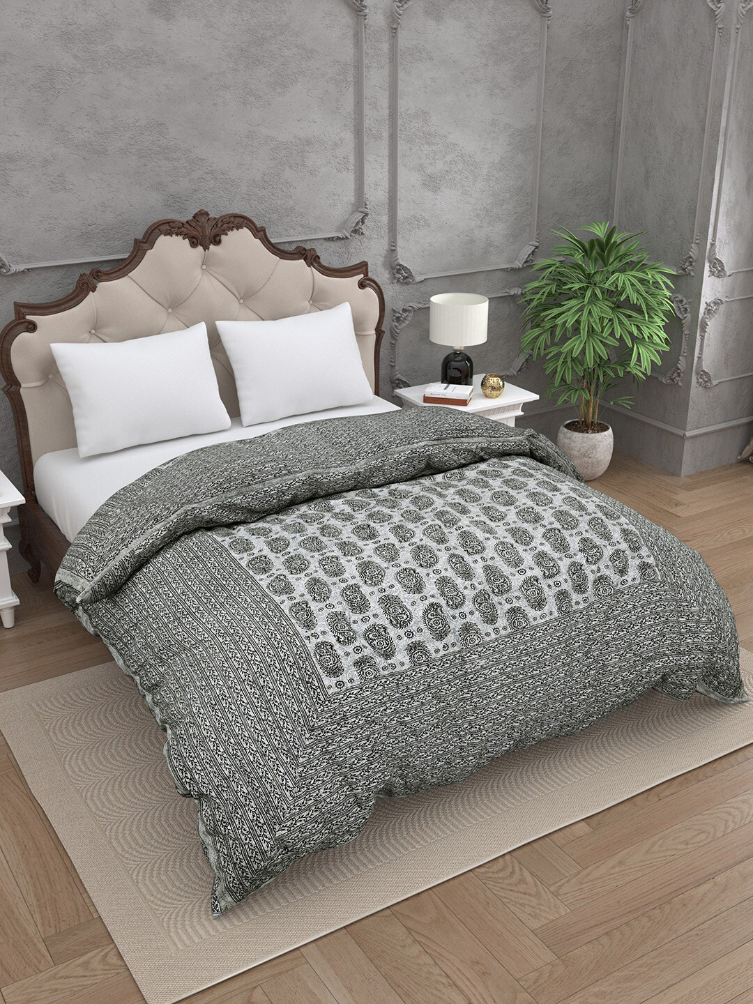 

JAIPUR FABRIC Floral Heavy Winter 300 GSM Double Bed Quilt, Grey