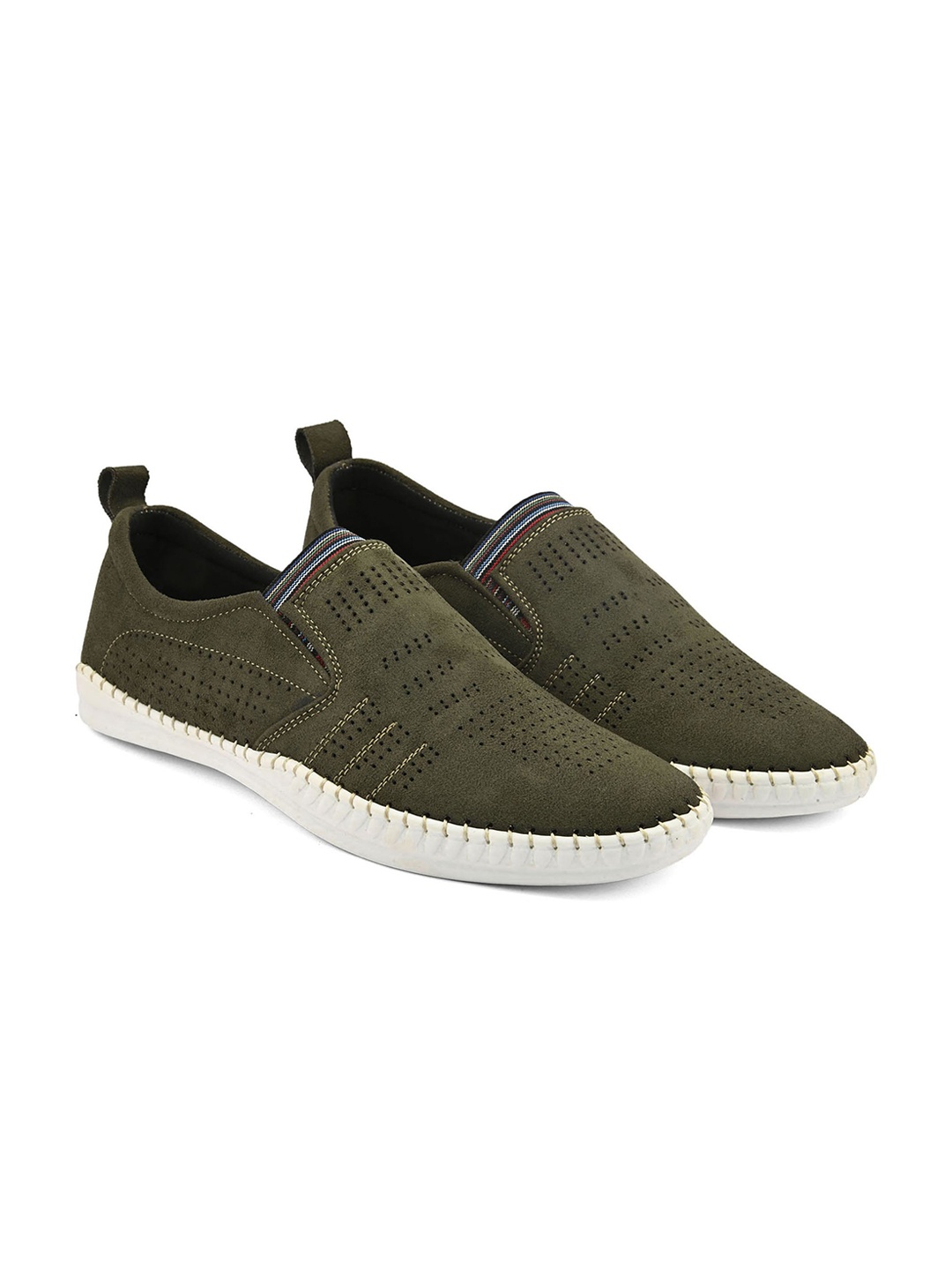 

Azzaro Black Men Perforations Lightweight Slip-On Sneakers, Olive
