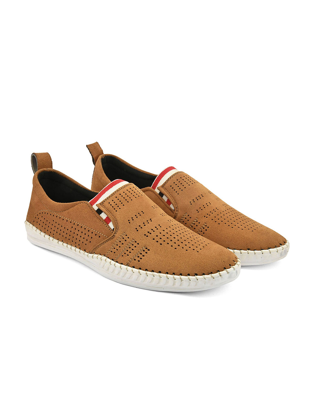 

Azzaro Black Men Perforations Lightweight Slip-On Sneakers, Beige