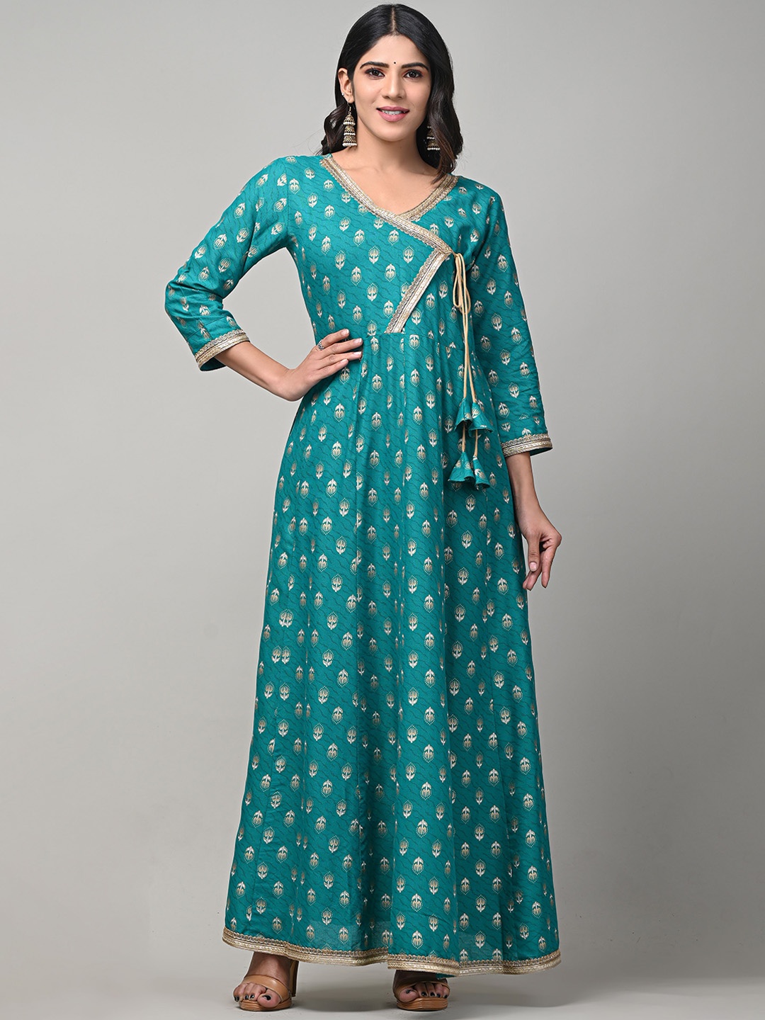 

DHRTI Women Ethnic Motifs Printed Gotta Patti Anarkali Kurta, Green