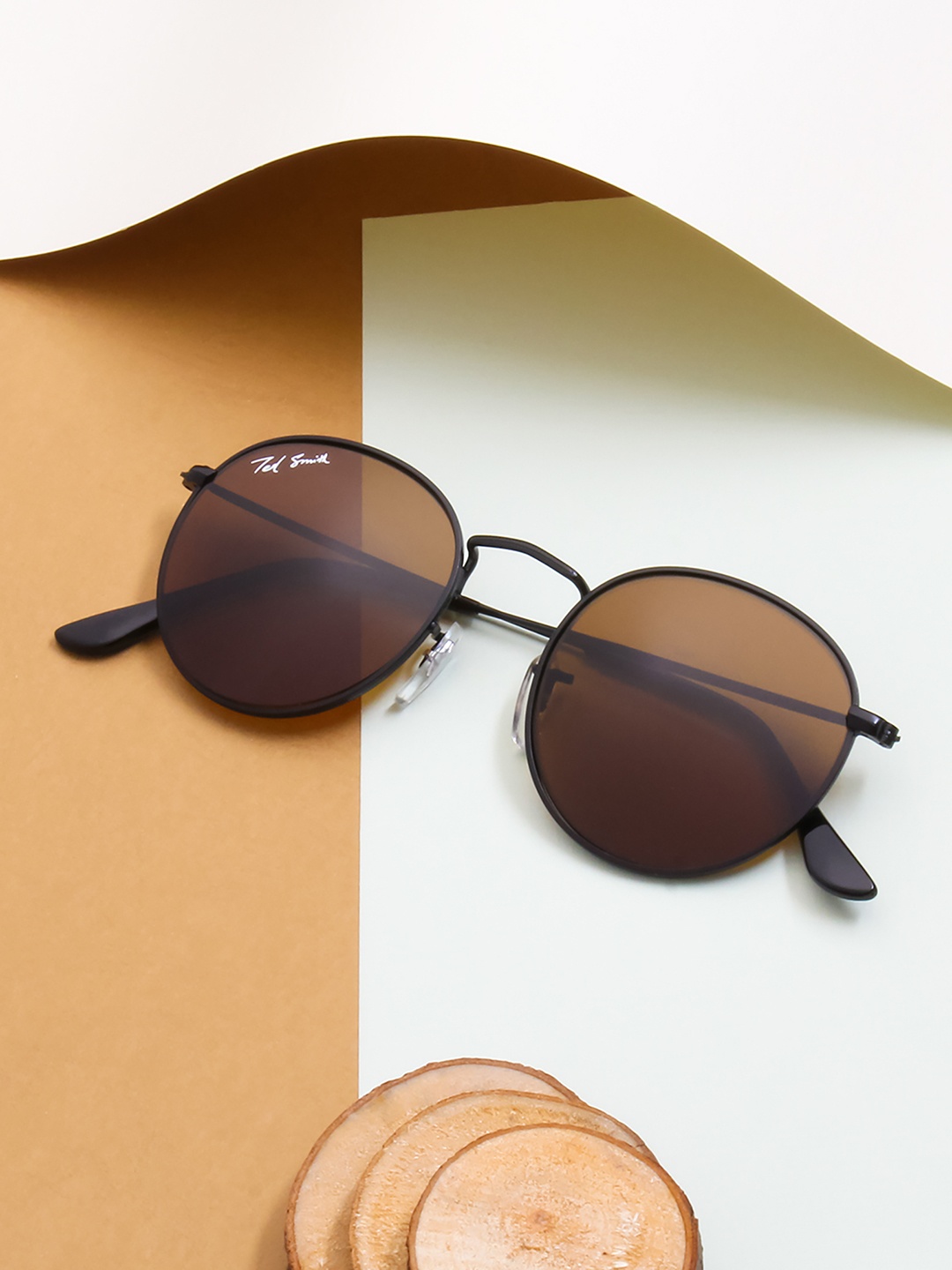 

Ted Smith Unisex Round Sunglasses with UV Protected Lens TSS-MOON_C24-Brown