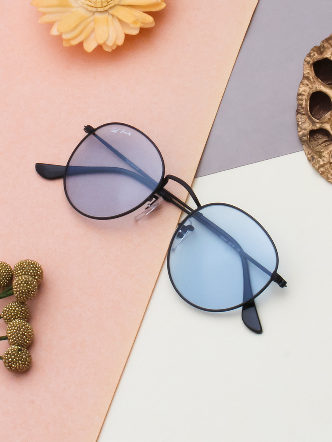 

Ted Smith Unisex Round Sunglasses with UV Protected Lens TSS-MOON_C4-Blue