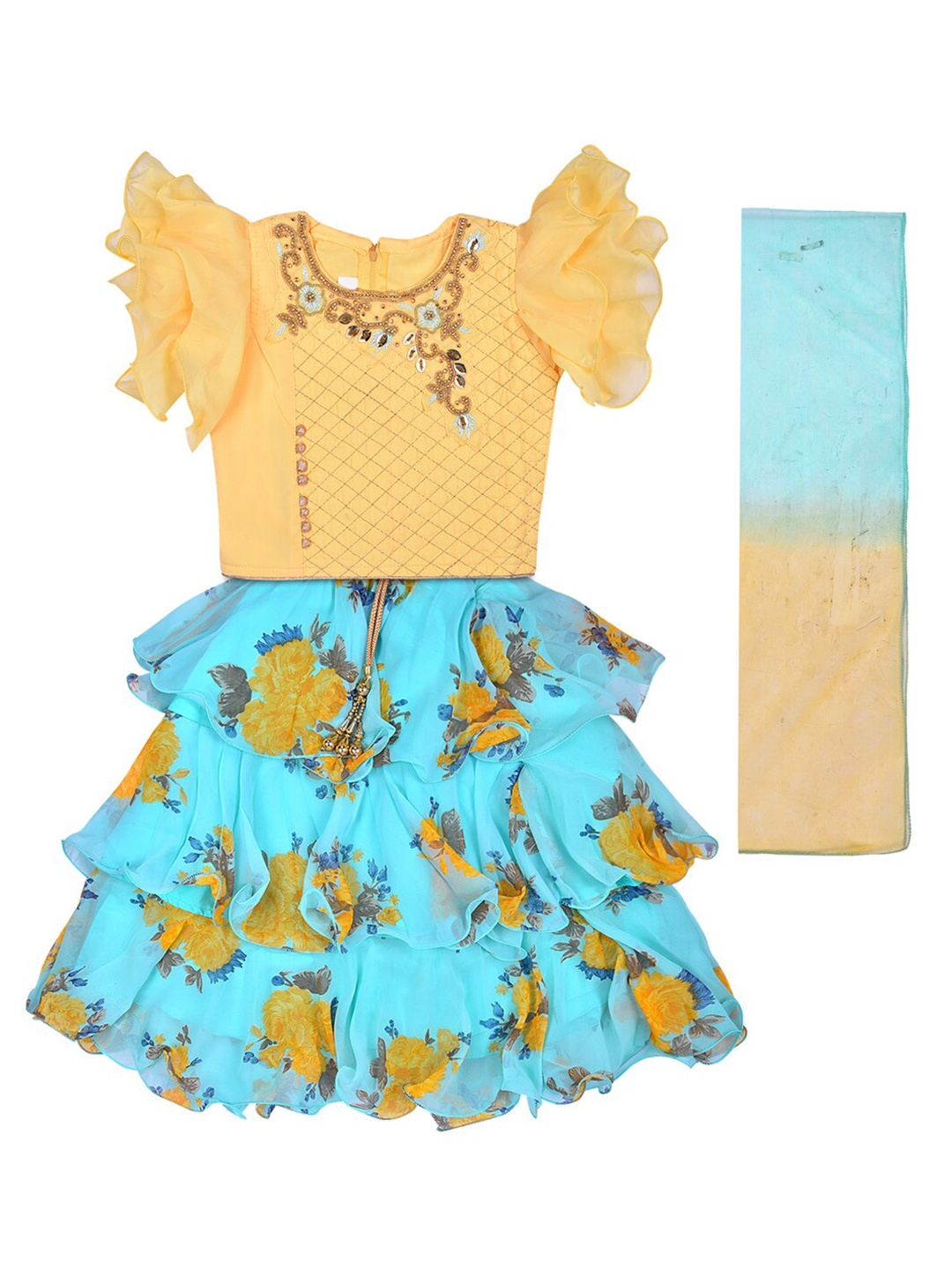 

Wish Karo Girls Embellished Top & Skirt With Dupatta, Yellow