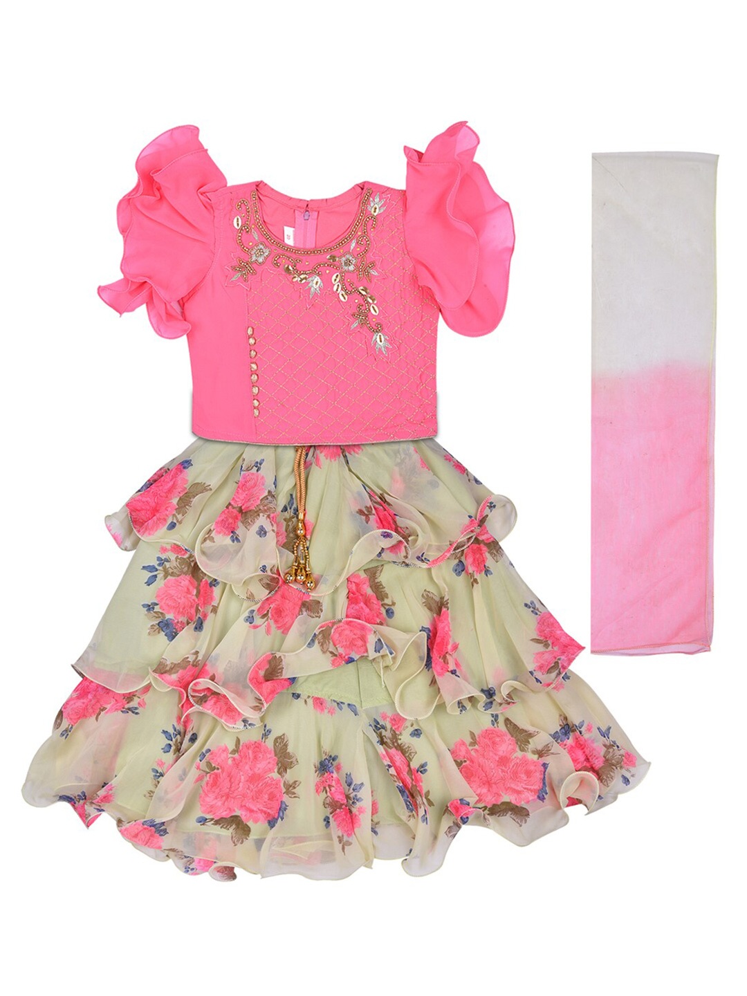 

Wish Karo Girls Embellished Top & Skirt With Dupatta, Pink